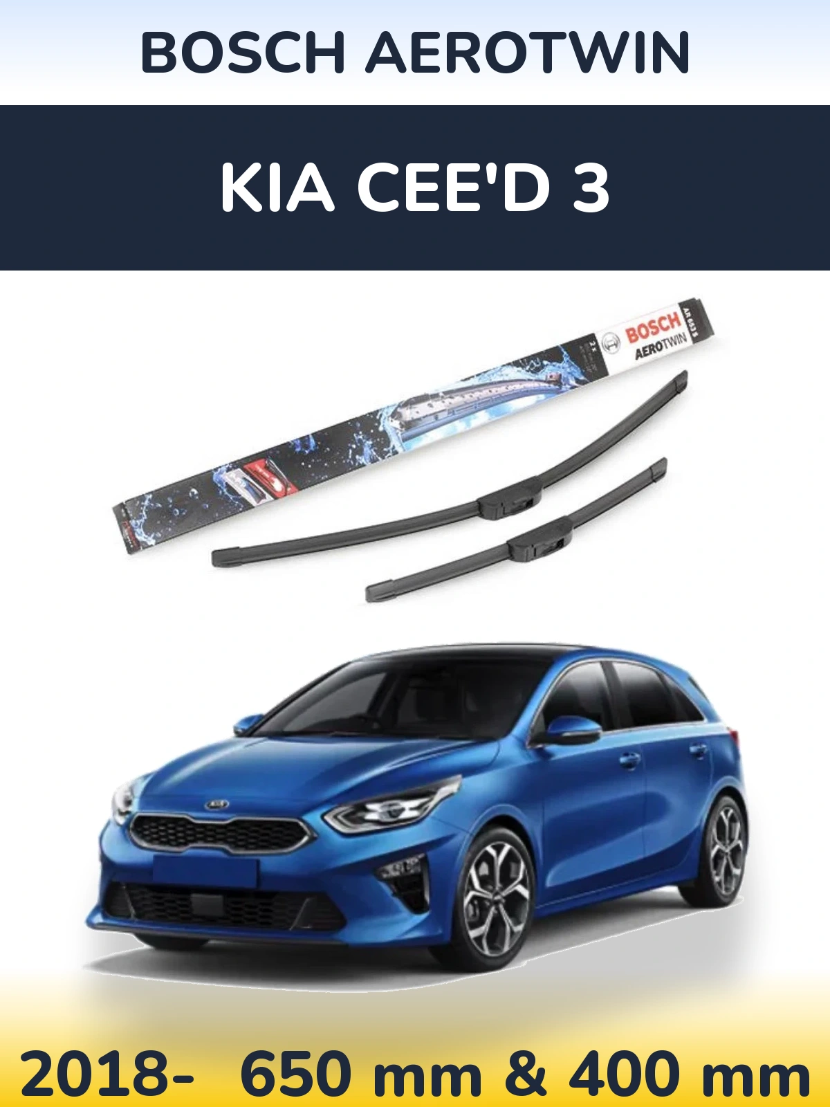 Front wiper blade set BOSCH AeroTwin 650 & 400 mm for KIA Cee'd 3 2018-2026