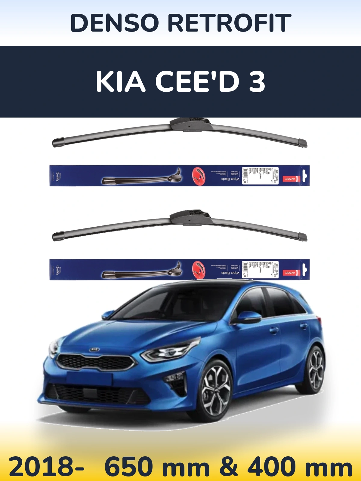 Front wiper blade set Denso Retrofit 650 & 400 mm for KIA Cee'd 3 2018-2026