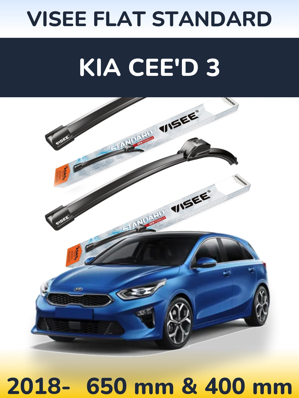 Front wiper blade set VISEE FLAT STANDARD 650 & 400 mm for KIA Cee'd 3 2018-2026