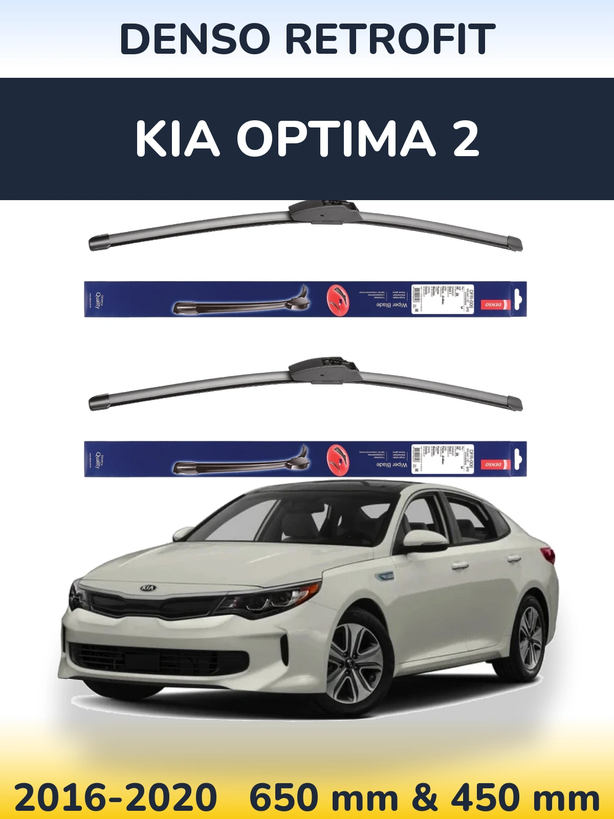 Front wiper blade set Denso Retrofit 650 & 450 mm for KIA Optima 2 2016-2020