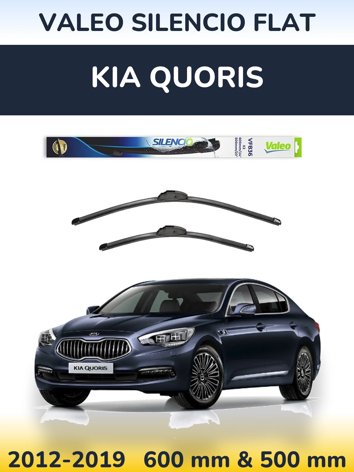 Front wiper blade set Valeo Silencio Flat 600 & 500 mm for KIA Quoris 2012-2019