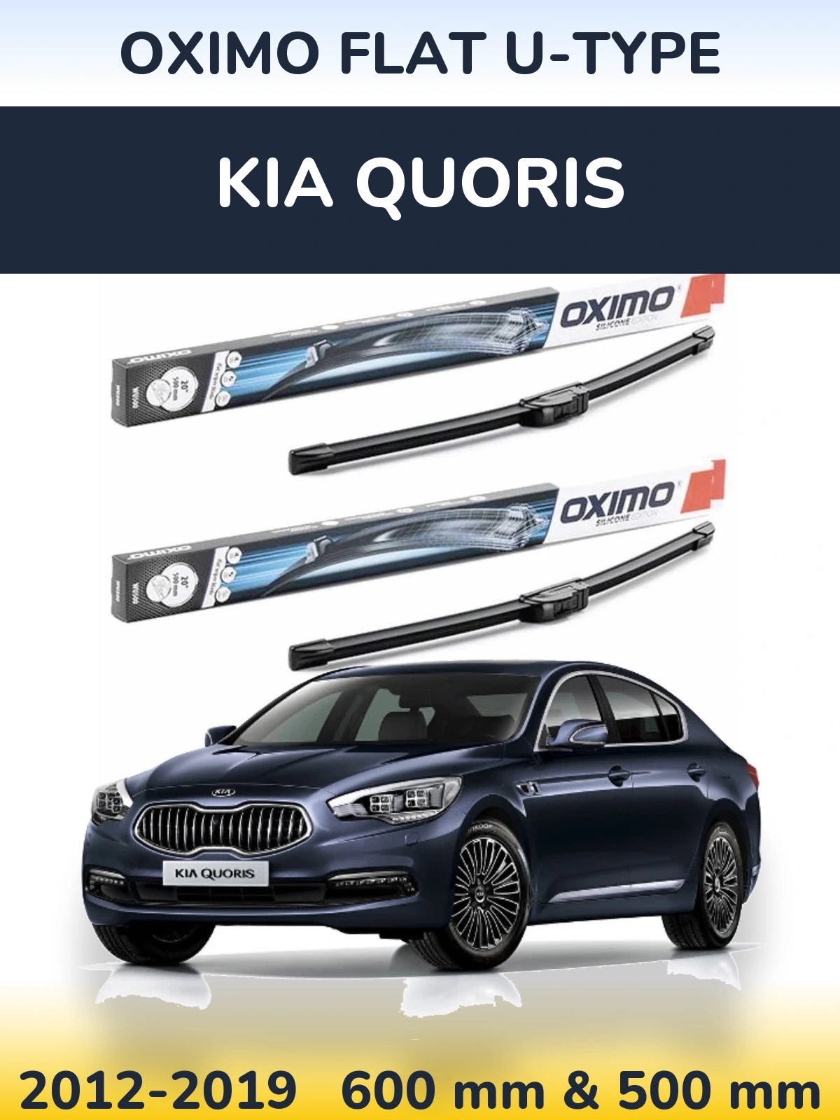 Front wiper blade set Oximo Flat U-type 600 & 500 mm for KIA Quoris 2012-2019