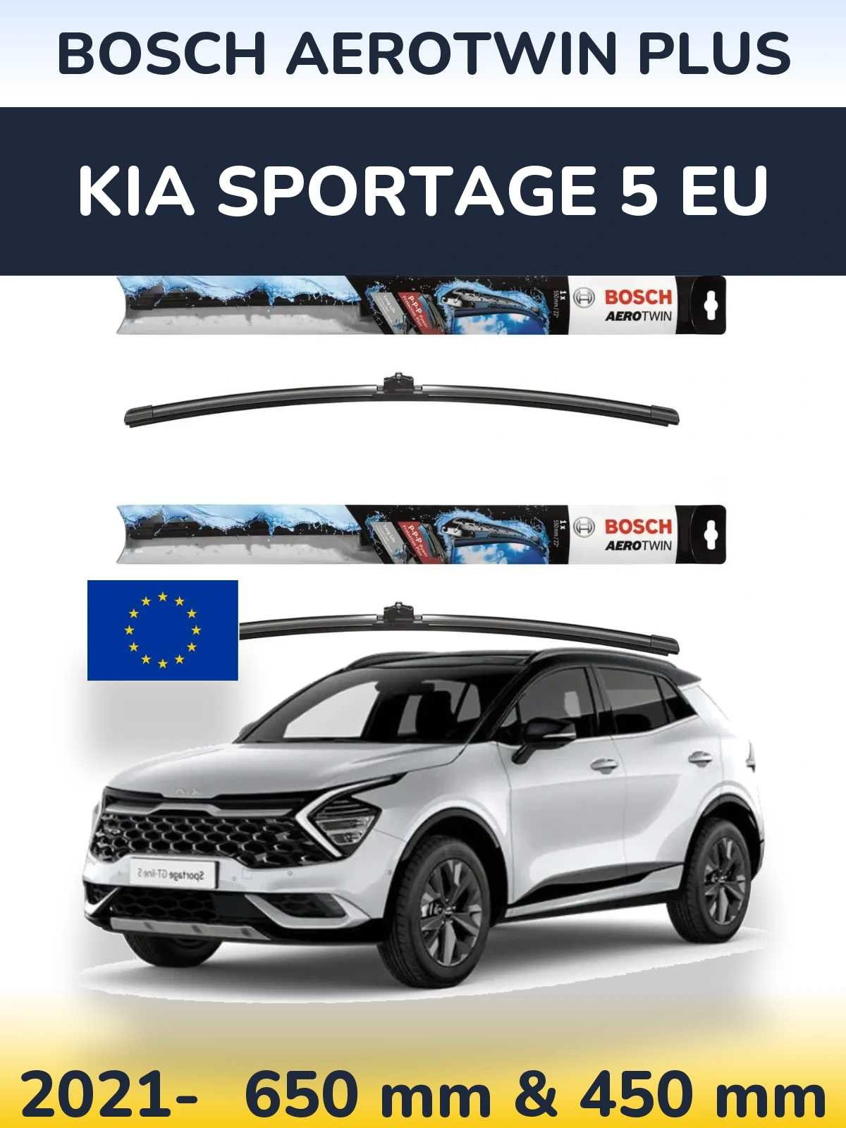 Комплект передніх щіток BOSCH AeroTwin Plus 650 & 450 мм для KIA Sportage 5 EU 2021-2026