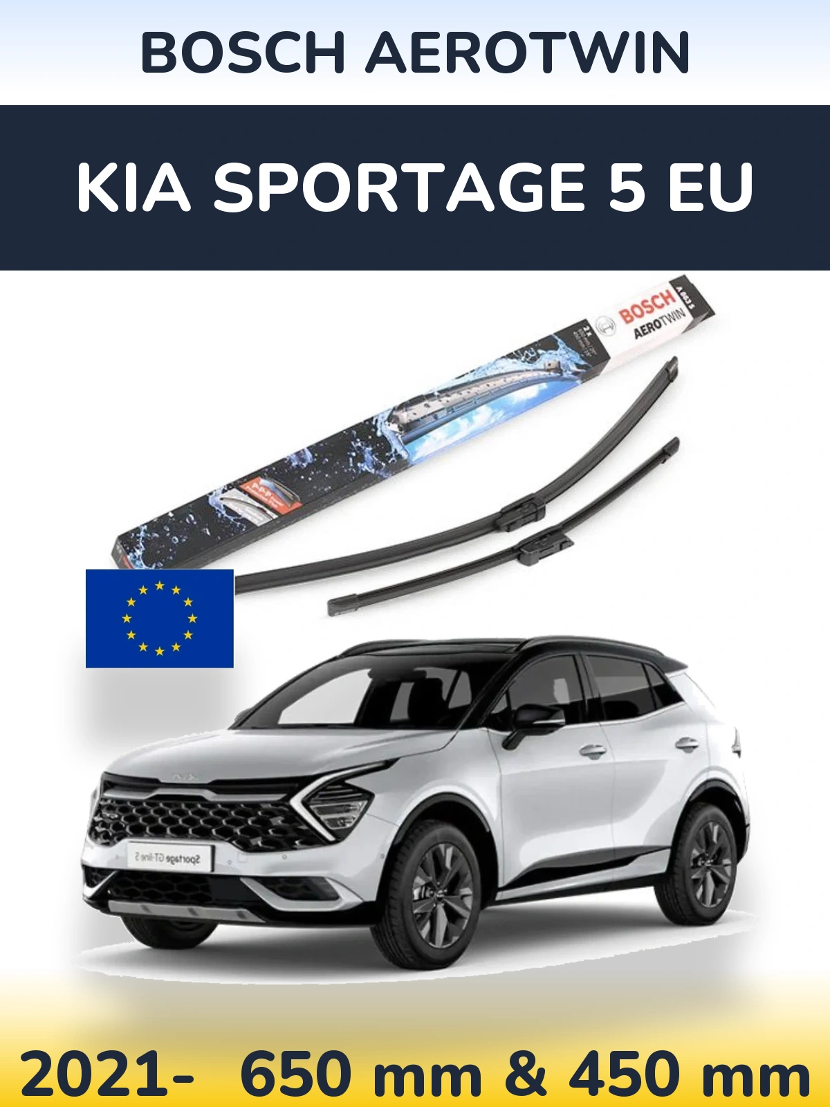 Комплект передніх щіток BOSCH AeroTwin 650 & 450 мм для KIA Sportage 5 EU 2021-2026
