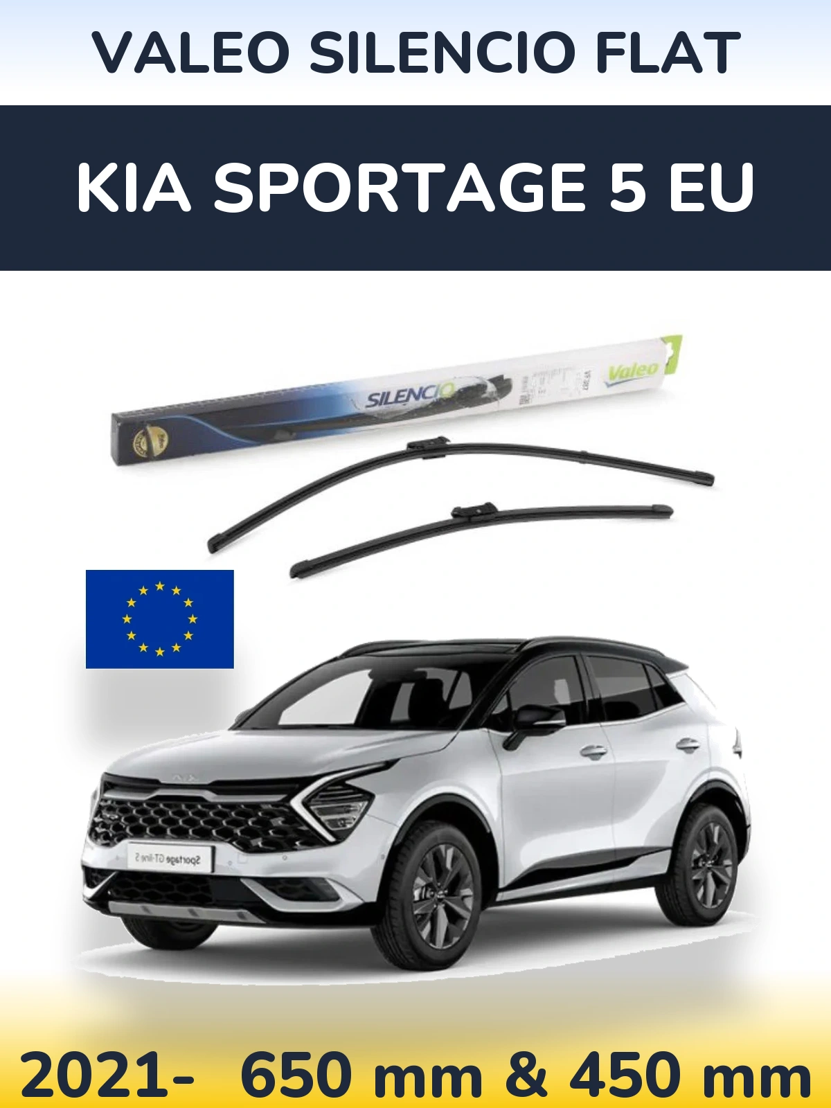 Front wiper blade set Valeo Silencio Flat 650 & 450 mm for KIA Sportage 5 EU 2021-2026