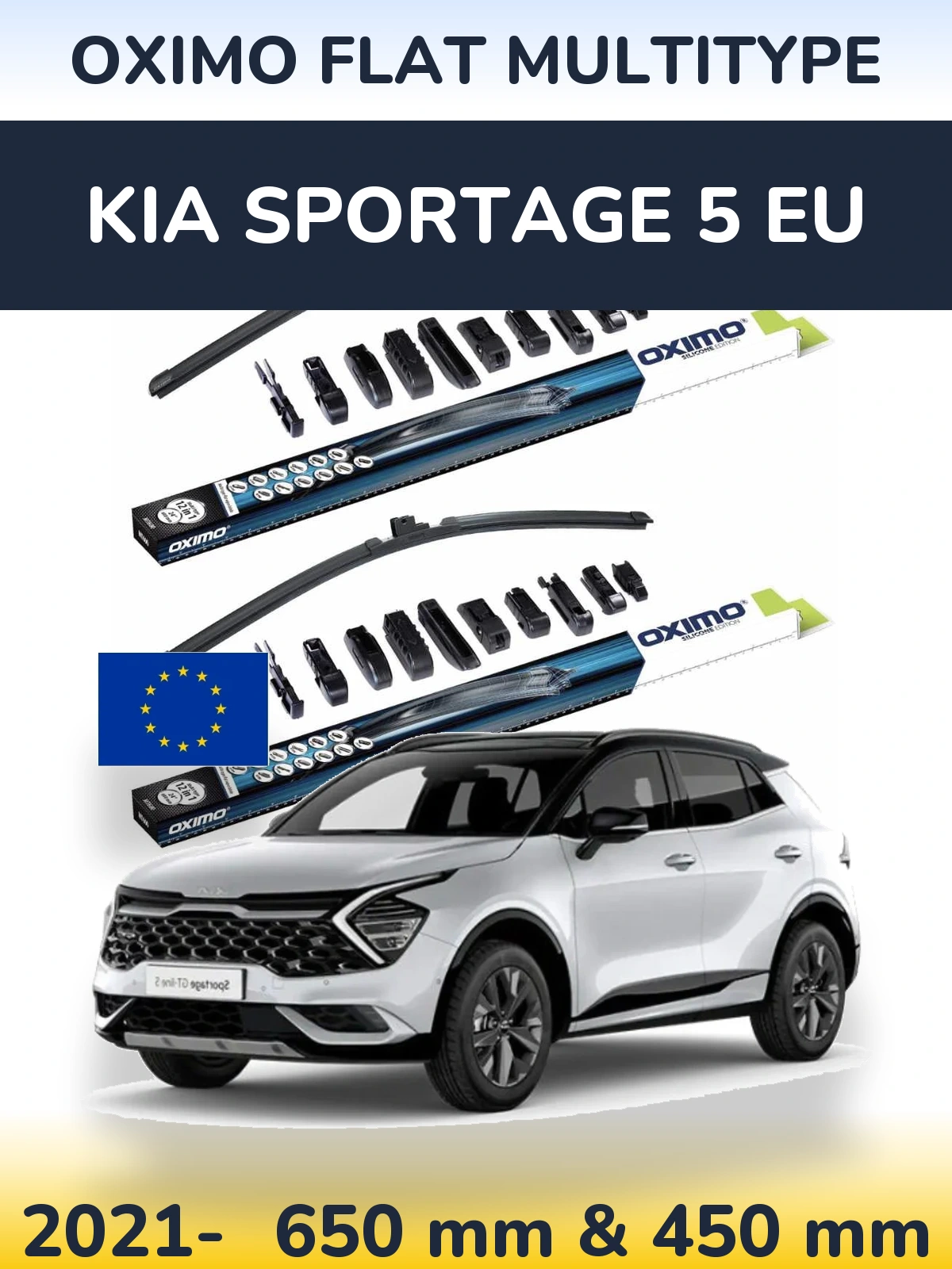 Front wiper blade set Oximo Flat MultiTypee 650 & 450 mm for KIA Sportage 5 EU 2021-2026