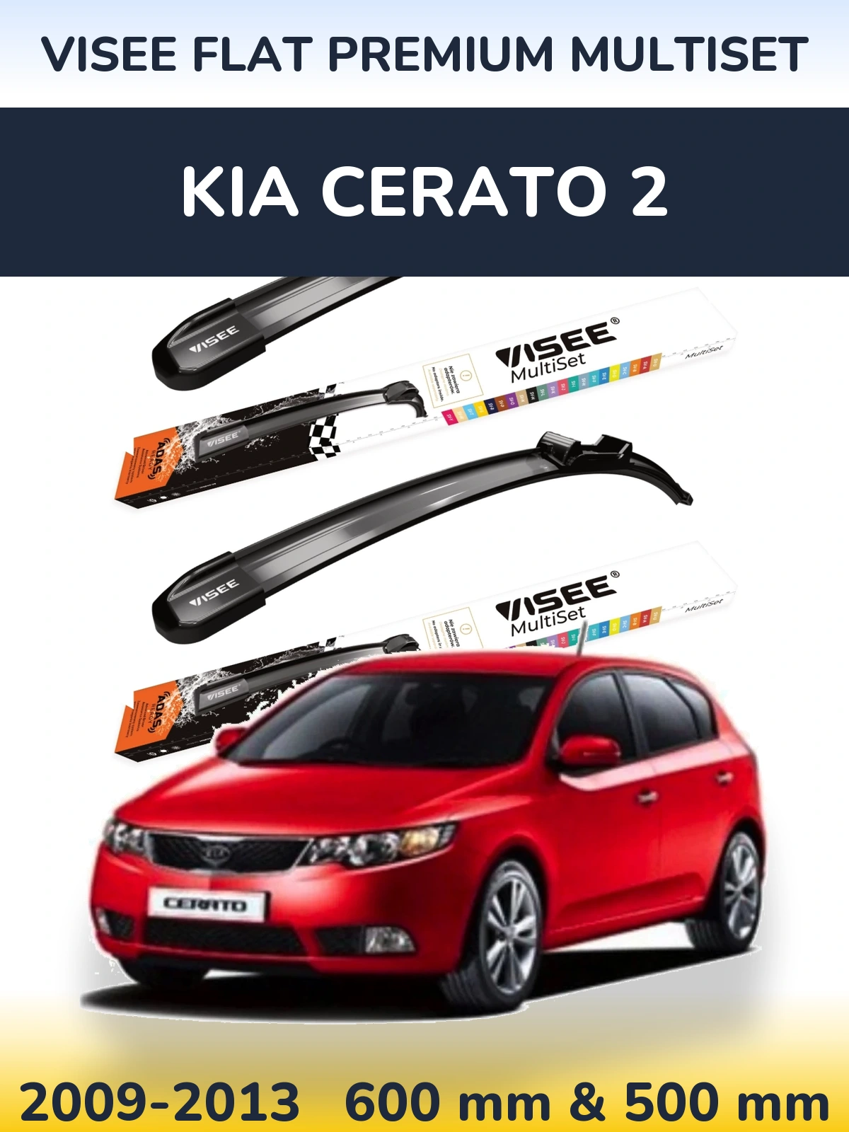 Front wiper blade set VISEE FLAT PREMIUM MultiSet 600 & 500 mm for KIA Cerato 2 2009-2013