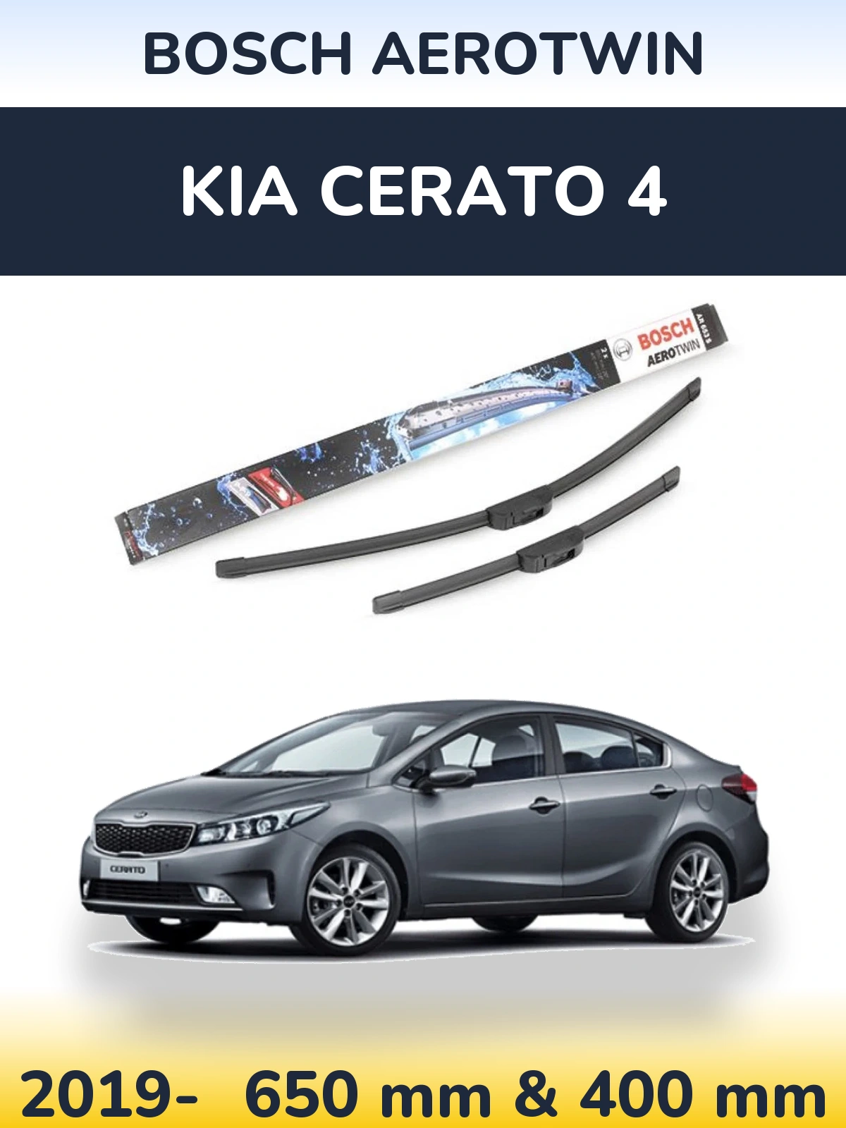 Front wiper blade set BOSCH AeroTwin 650 & 400 mm for KIA Cerato 4 2019-2026
