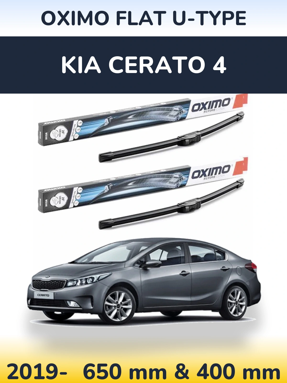 Front wiper blade set Oximo Flat U-type 650 & 400 mm for KIA Cerato 4 2019-2026