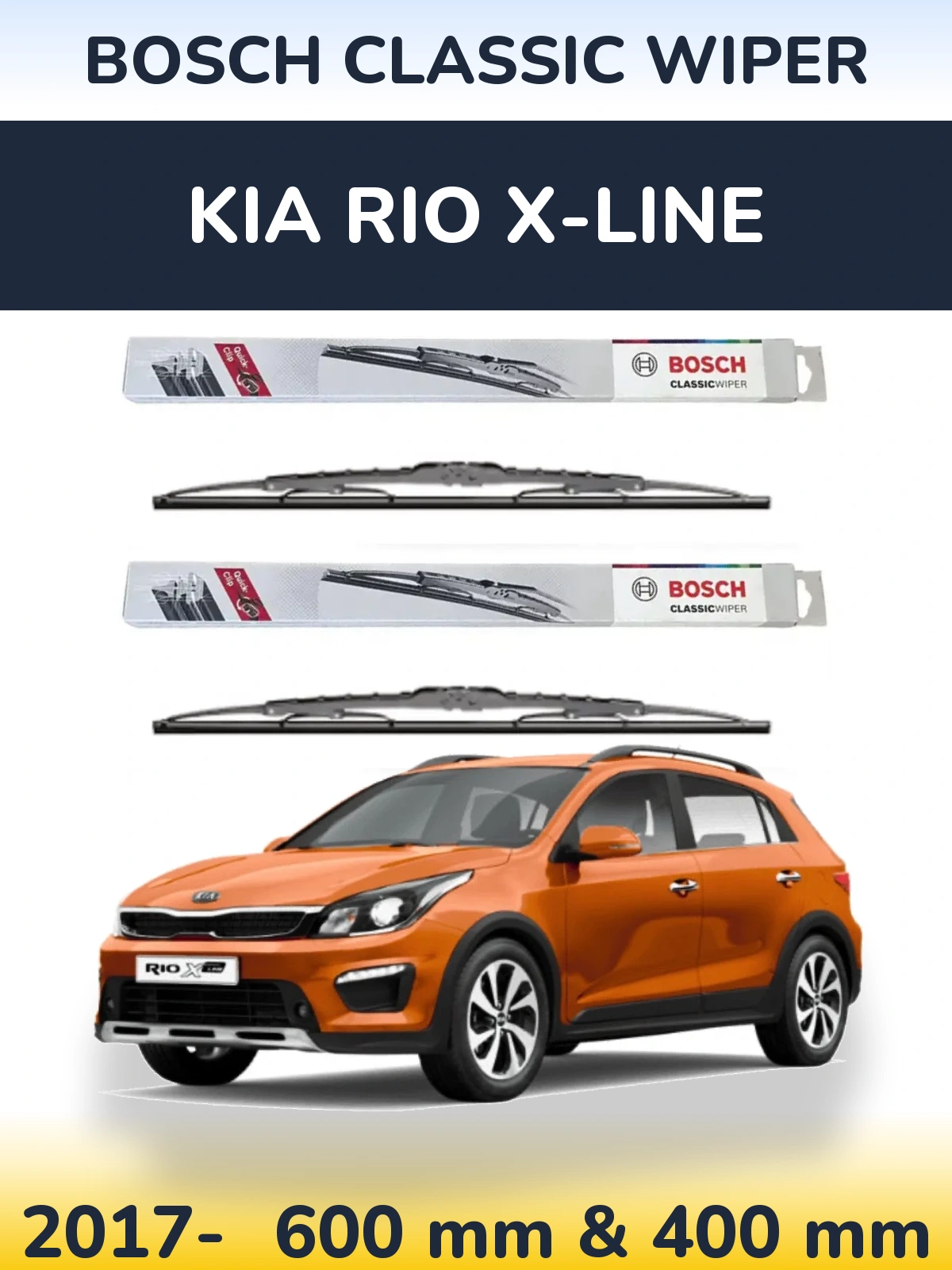 Front wiper blade set BOSCH Classic Wiper 600 & 400 mm for KIA Rio X-Line 2017-2026