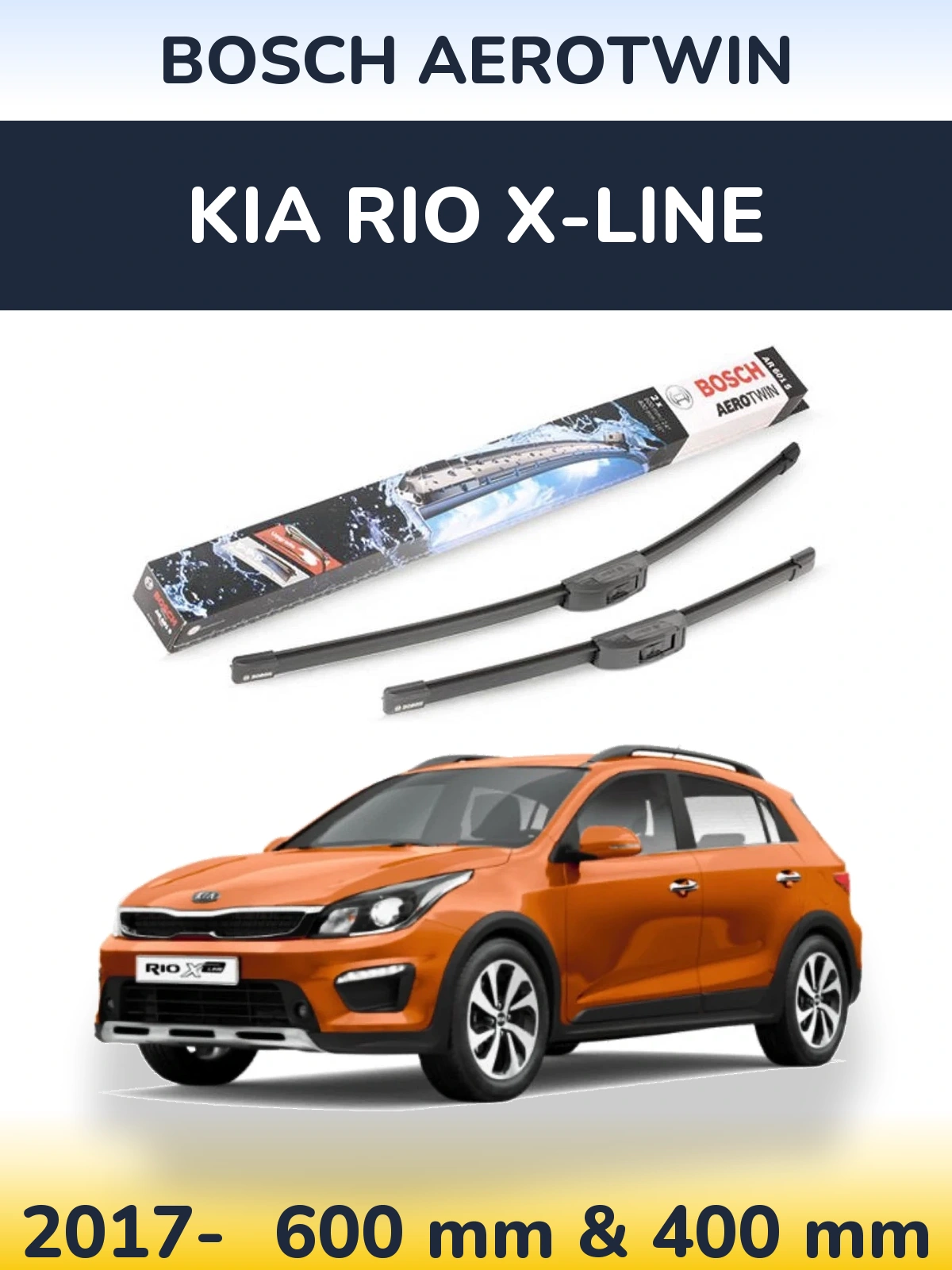 Front wiper blade set BOSCH AeroTwin 600 & 400 mm for KIA Rio X-Line 2017-2026