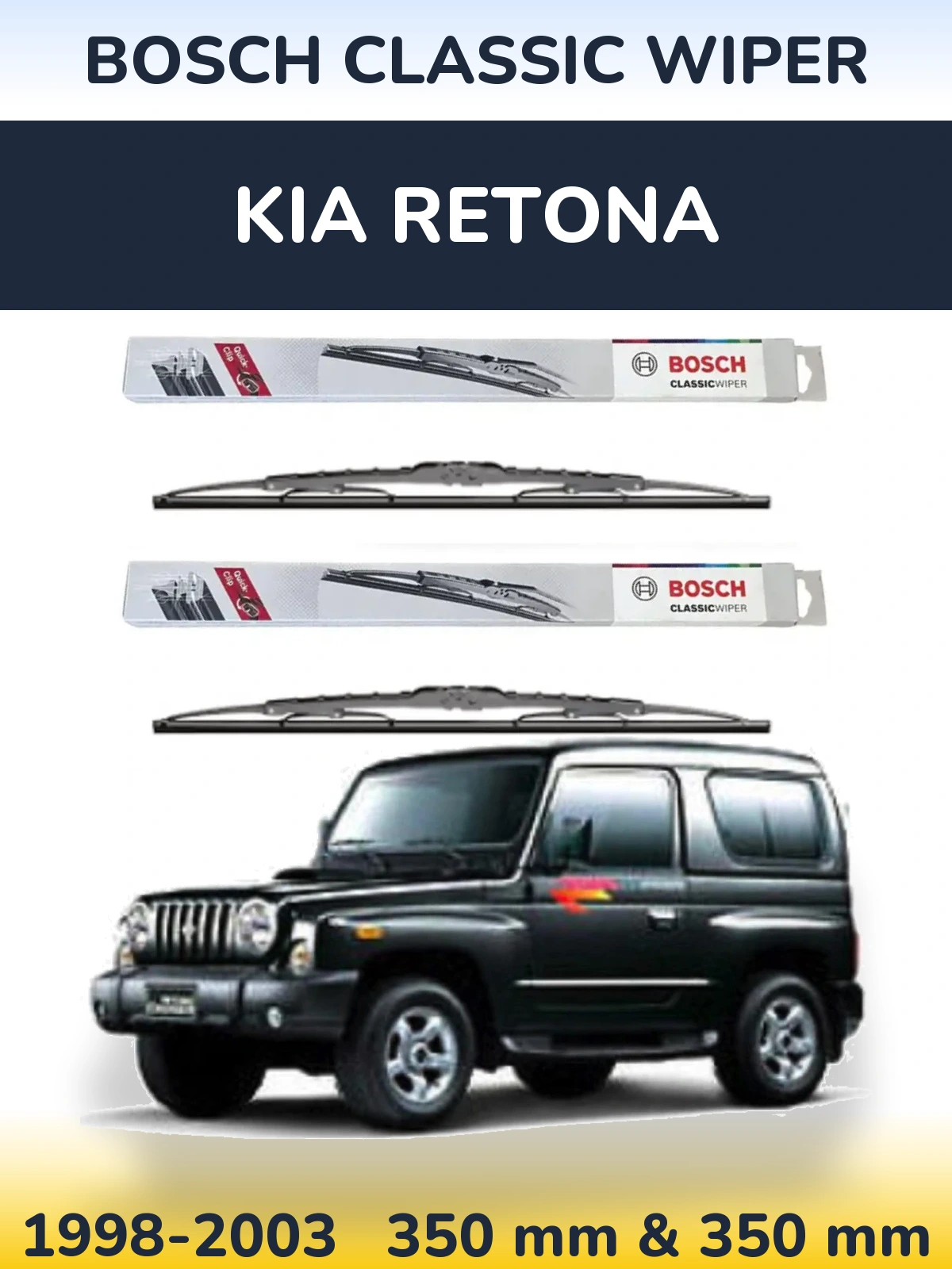 Front wiper blade set BOSCH Classic Wiper 340 & 340 mm for KIA Retona 1998-2003