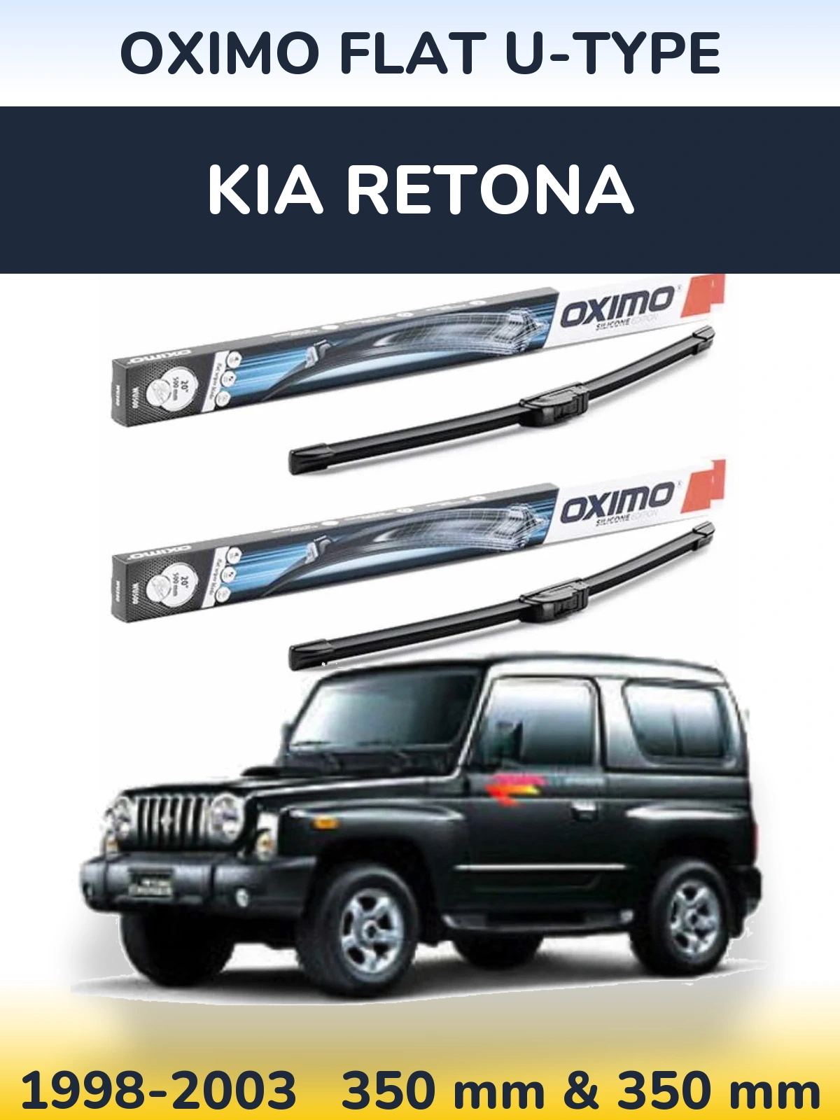 Front wiper blade set Oximo Flat U-type 350 & 350 mm for KIA Retona 1998-2003