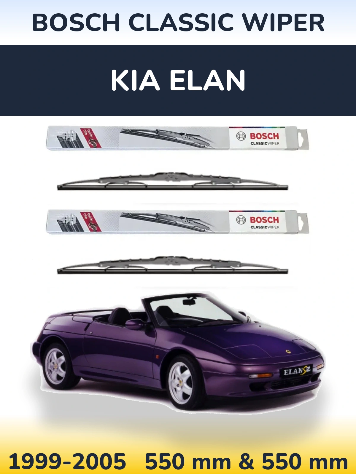 Front wiper blade set BOSCH Classic Wiper 550 & 550 mm for KIA Elan 1999-2005