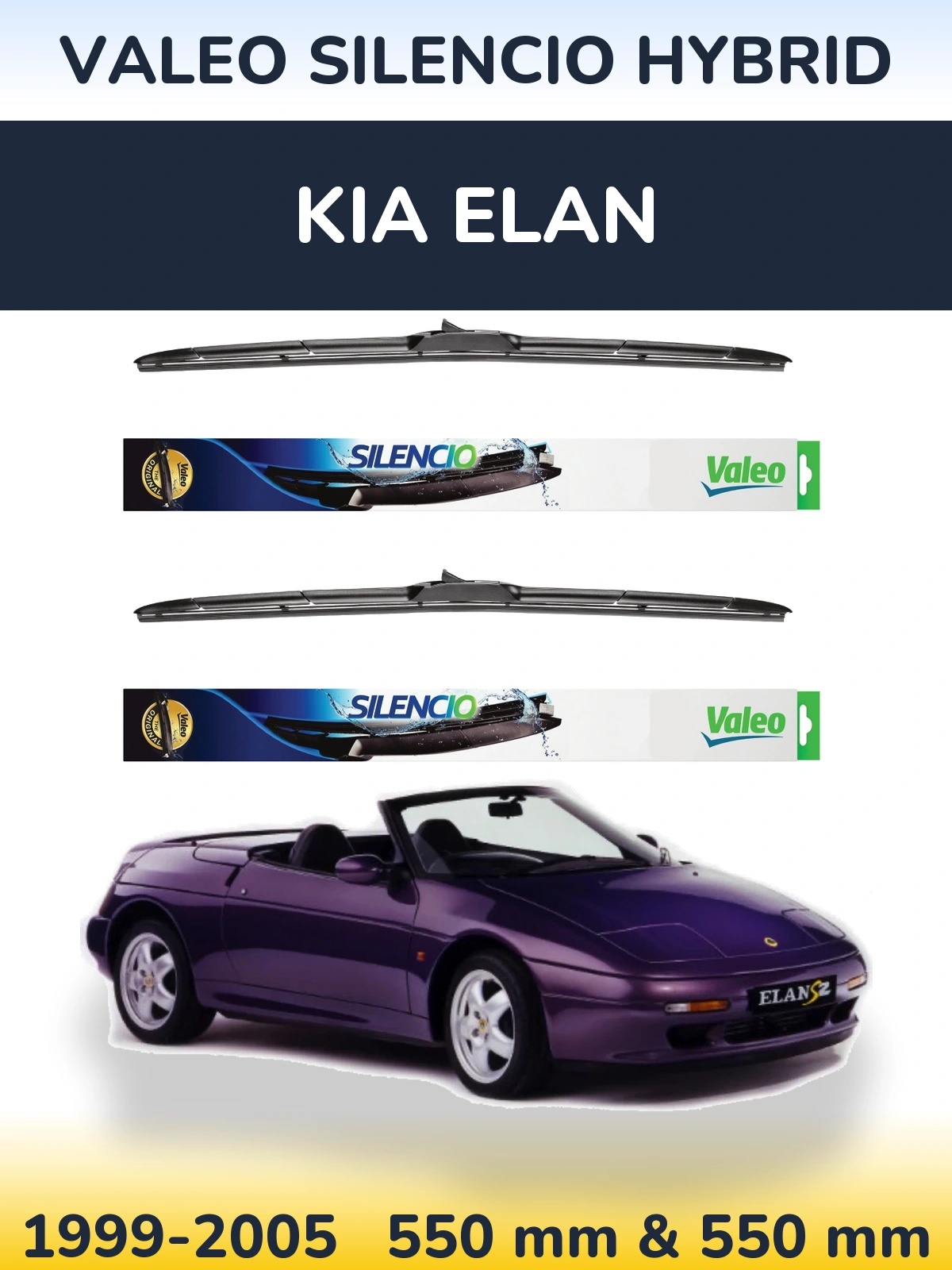 Front wiper blade set Valeo Silencio Hybrid 550 & 550 mm for KIA Elan 1999-2005
