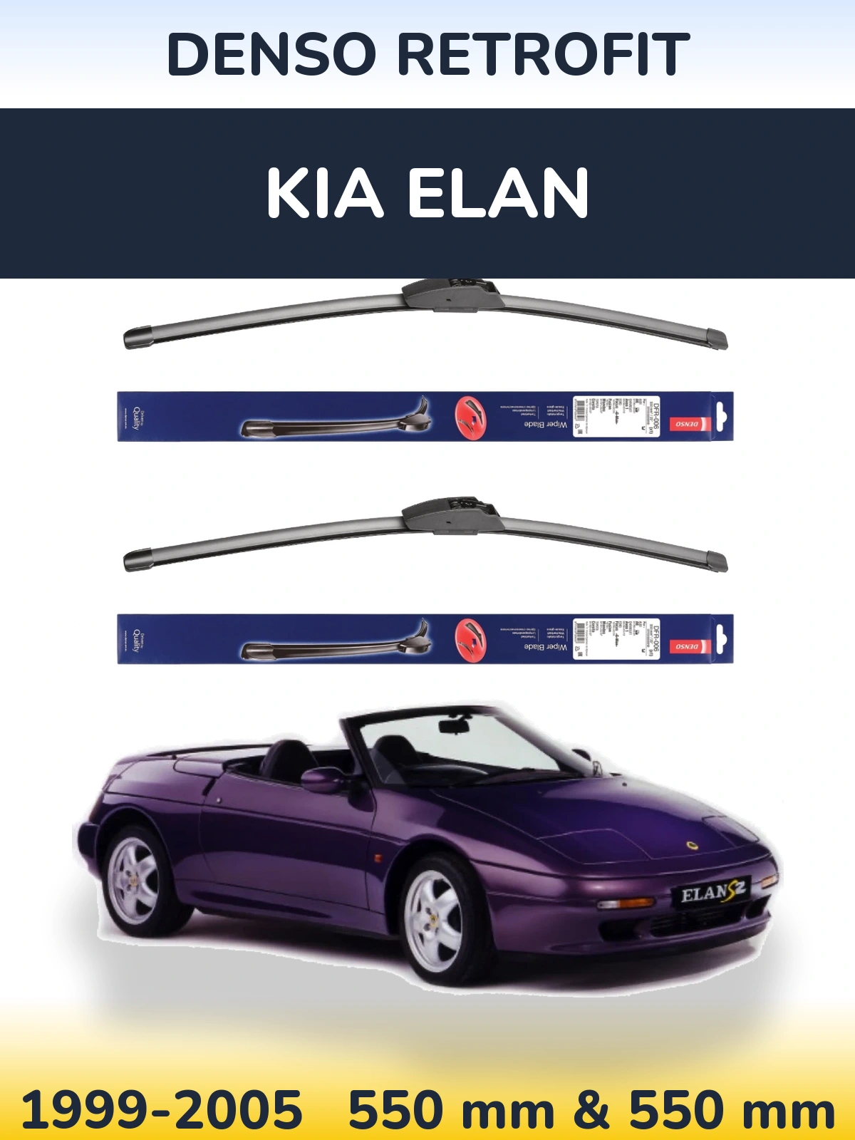 Front wiper blade set Denso Retrofit 550 & 550 mm for KIA Elan 1999-2005