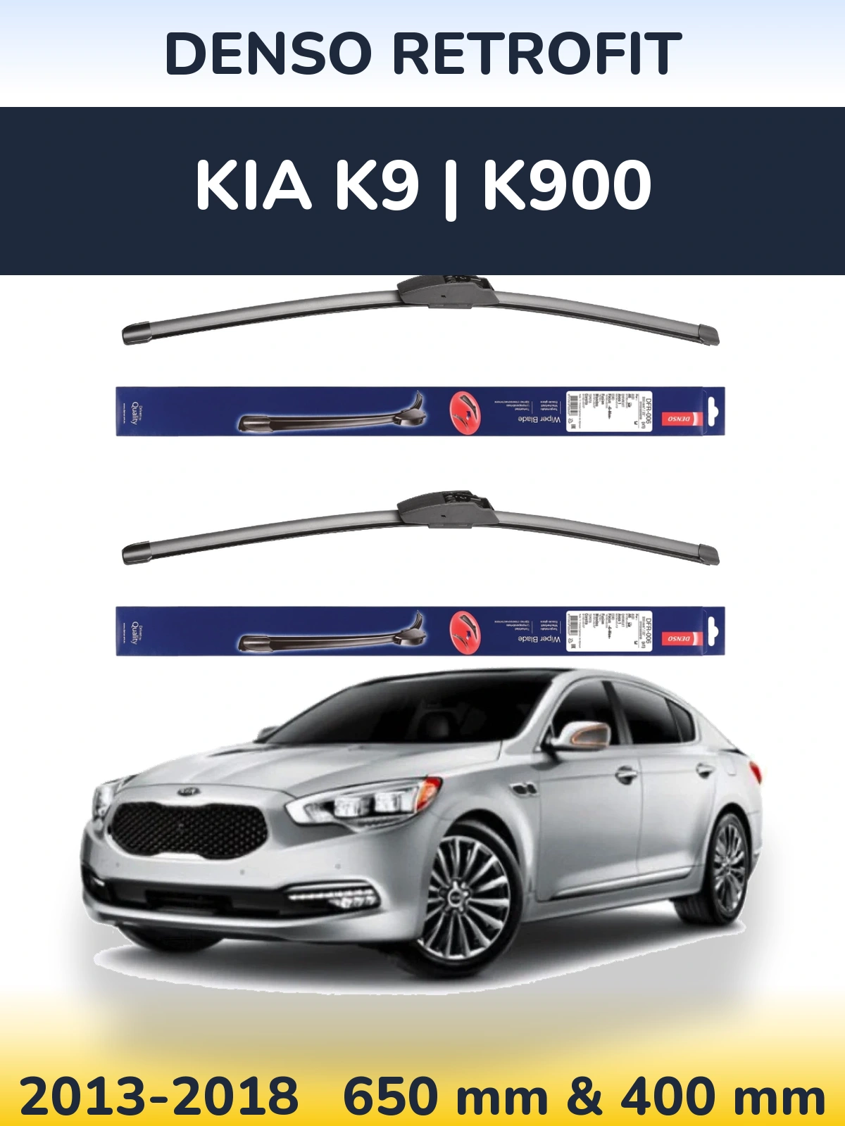 Front wiper blade set Denso Retrofit 650 & 400 mm for KIA K9 | K900 2013-2018