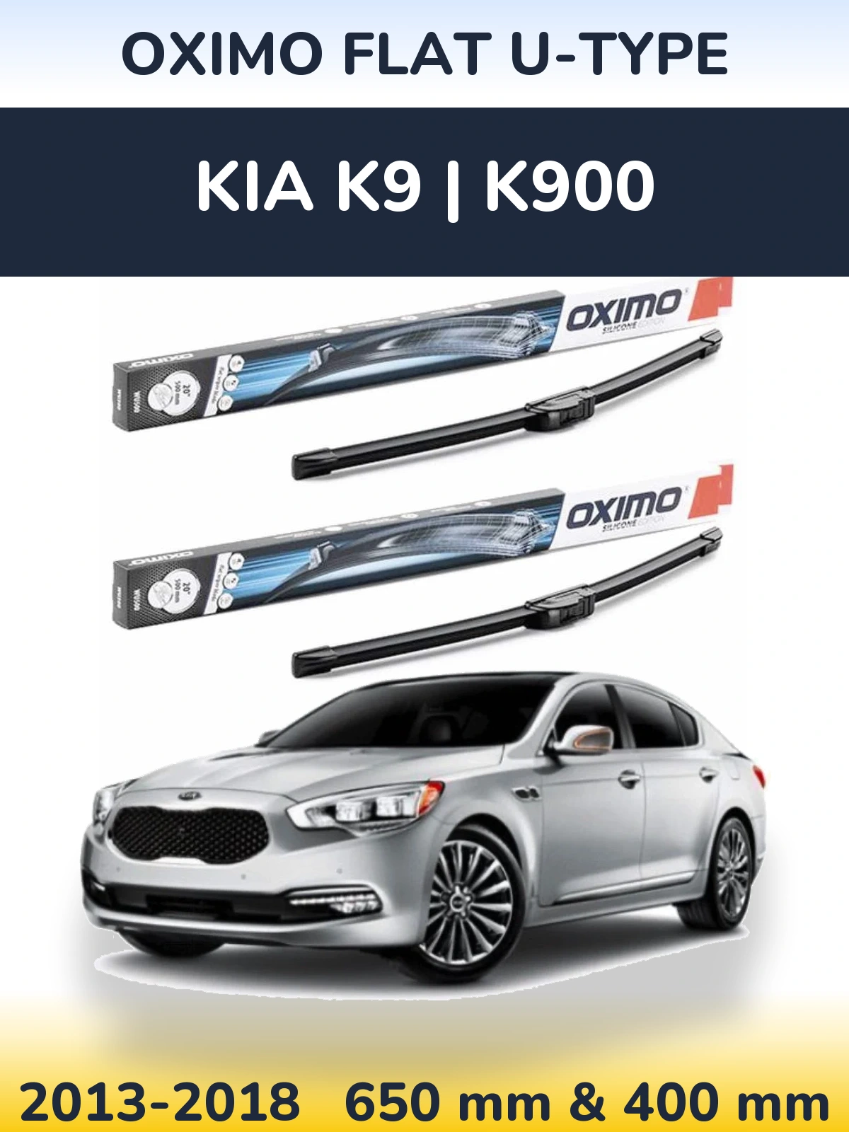 Front wiper blade set Oximo Flat U-type 650 & 400 mm for KIA K9 | K900 2013-2018