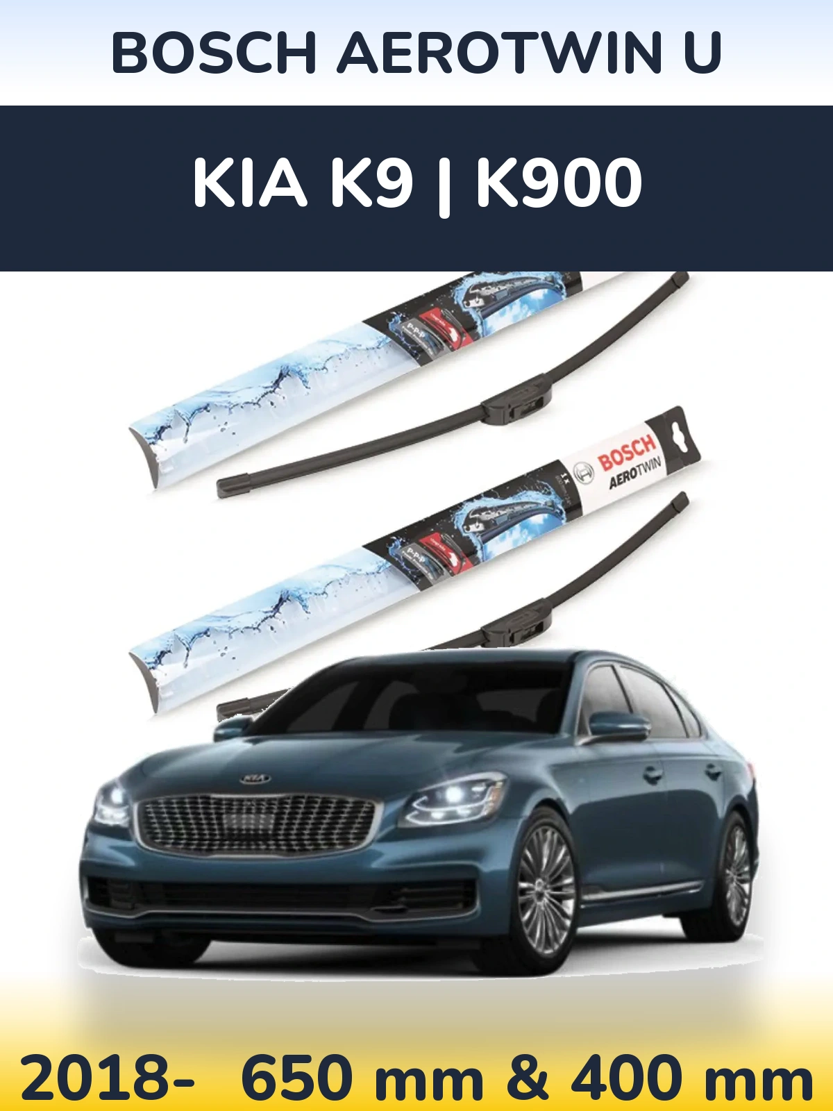 Front wiper blade set BOSCH AeroTwin U 650 & 400 mm for KIA K9 | K900 2018-2026