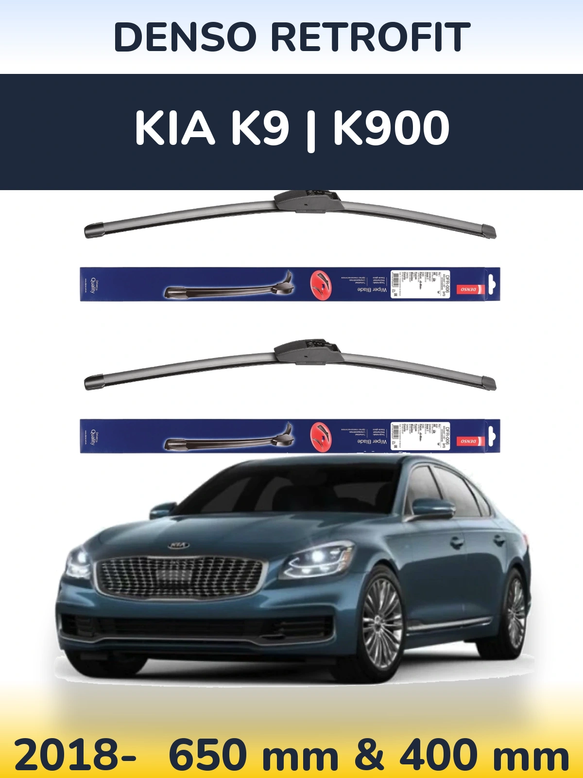 Front wiper blade set Denso Retrofit 650 & 400 mm for KIA K9 | K900 2018-2026