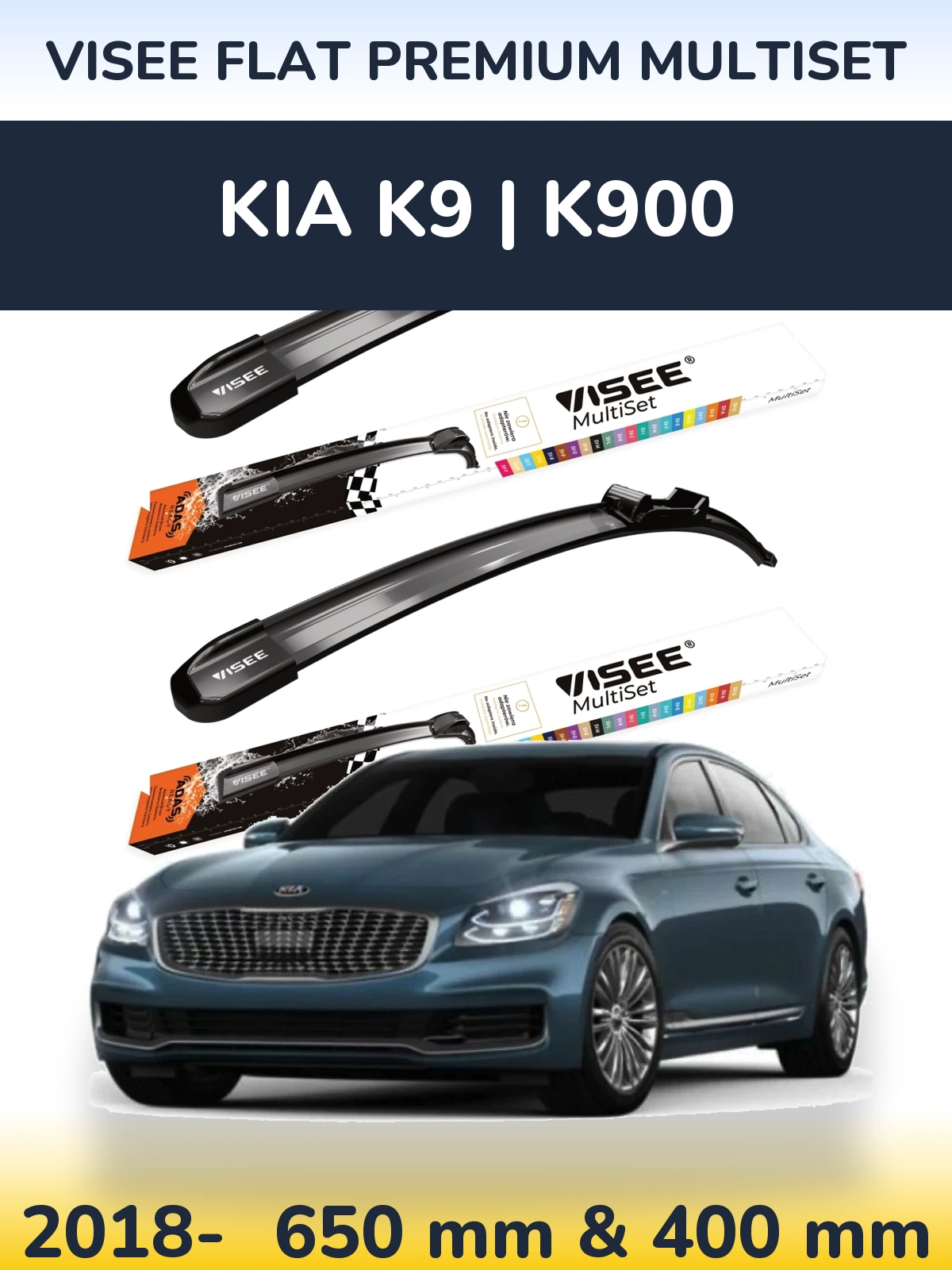 Front wiper blade set VISEE FLAT PREMIUM MultiSet 650 & 400 mm for KIA K9 | K900 2018-2026