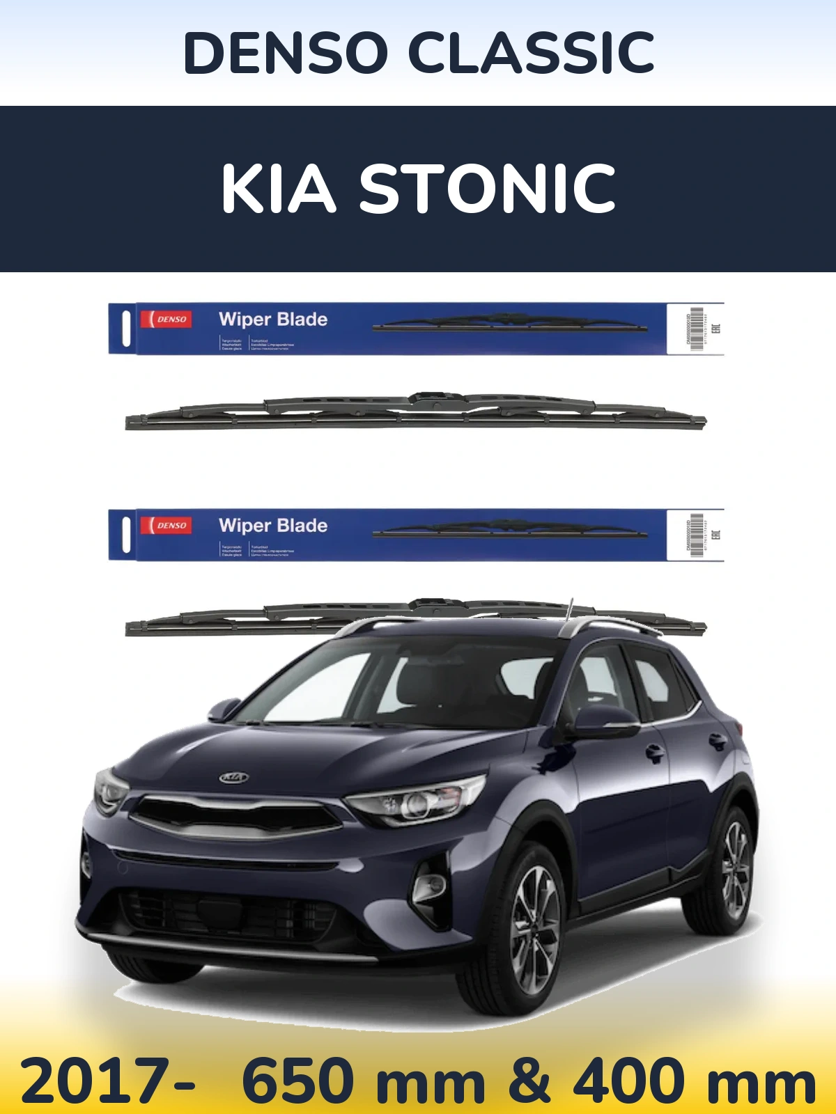 Front wiper blade set Denso Classic 650 & 400 mm for KIA Stonic 2017-2026