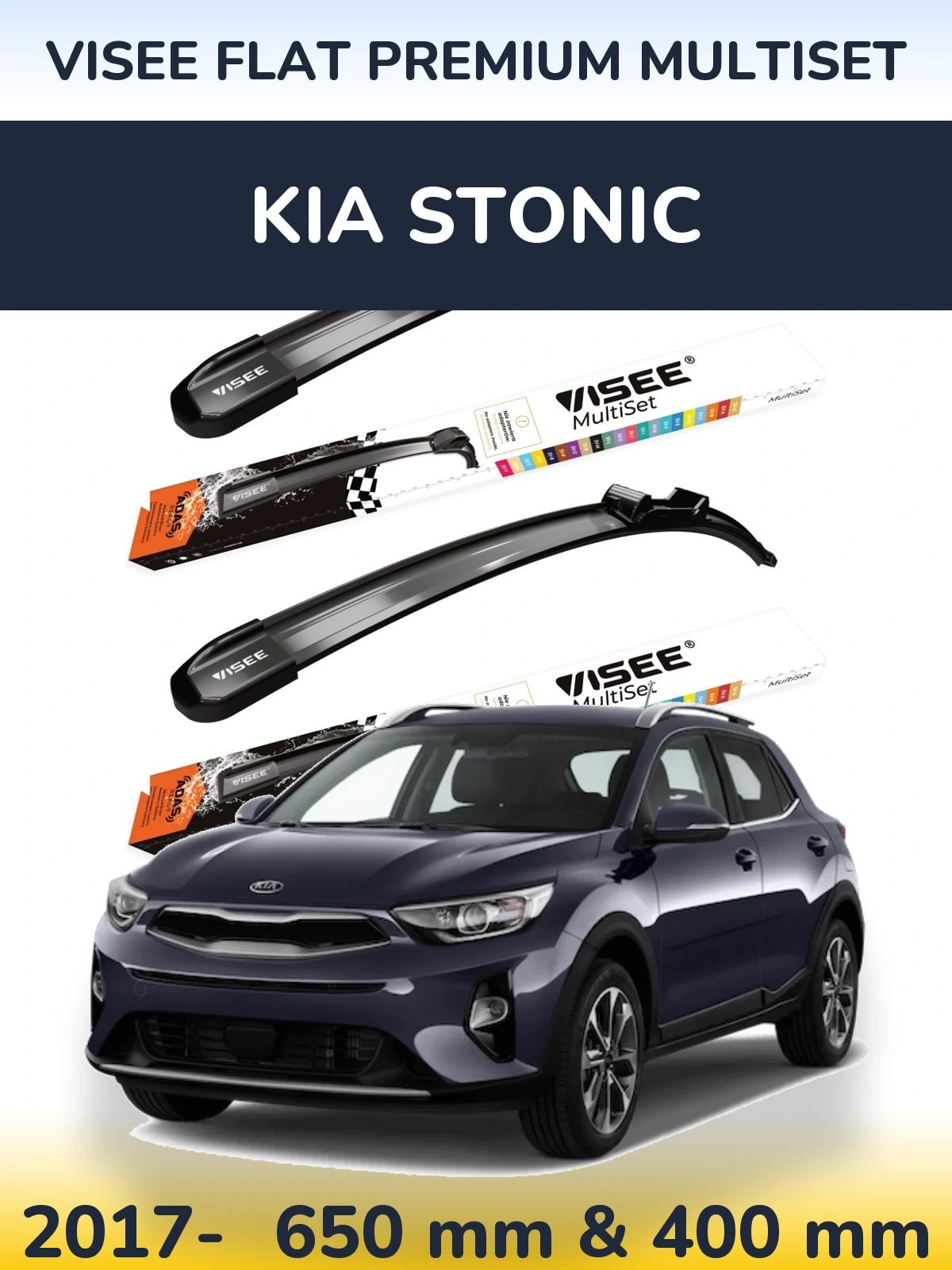 Front wiper blade set VISEE FLAT PREMIUM MultiSet 650 & 400 mm for KIA Stonic 2017-2026