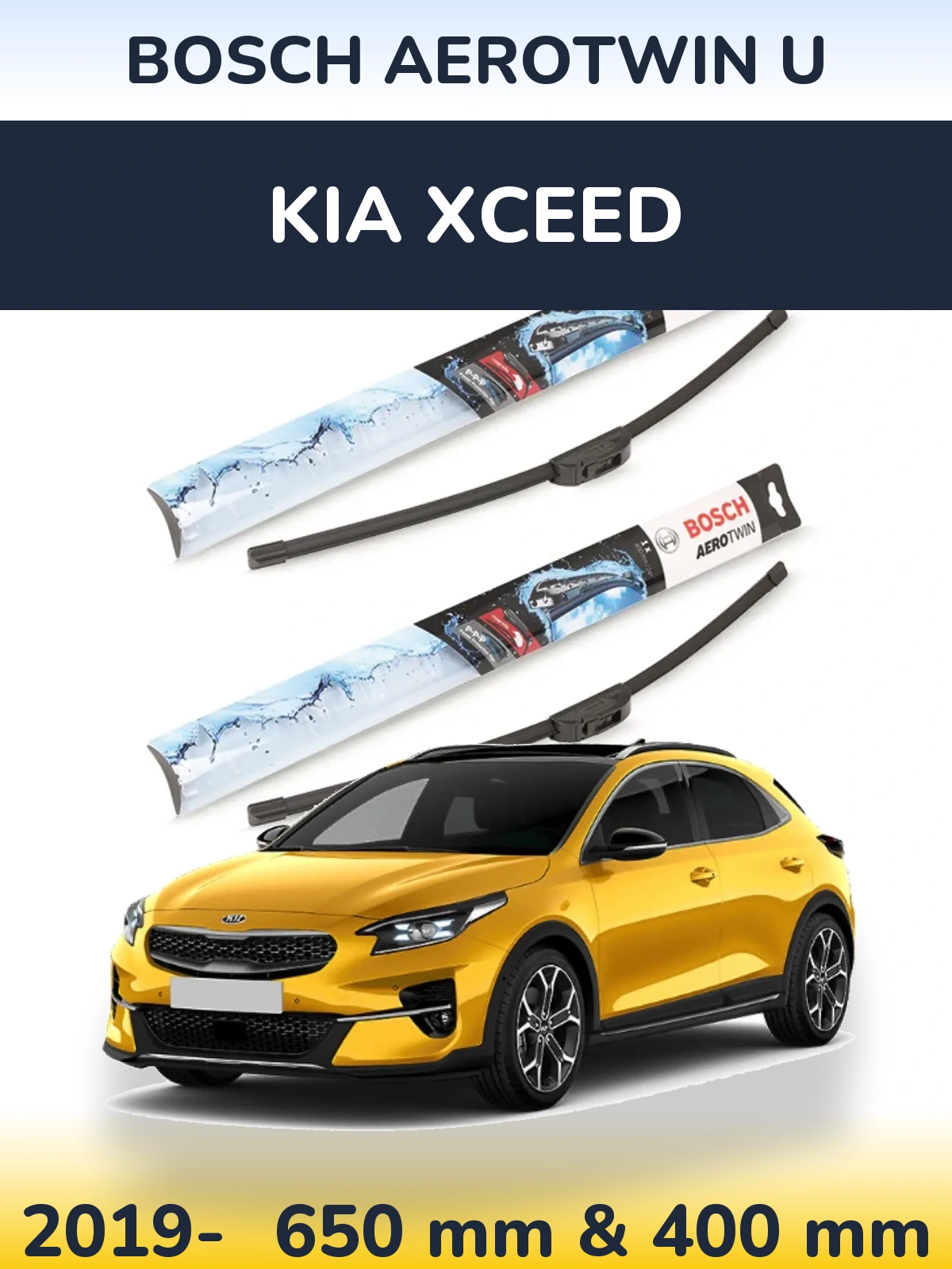Front wiper blade set BOSCH AeroTwin U 650 & 400 mm for KIA XCeed 2019-2026