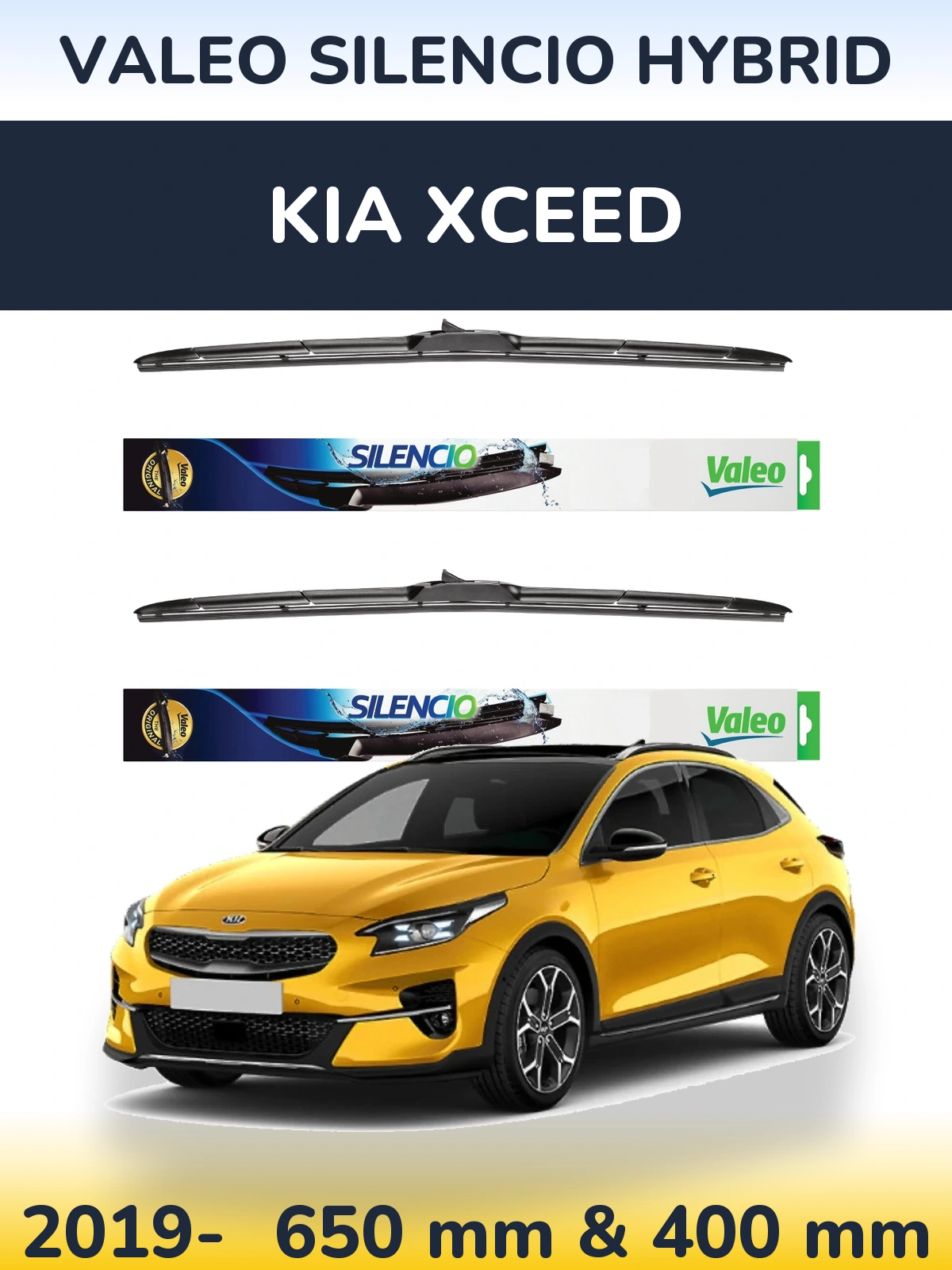 Front wiper blade set Valeo Silencio Hybrid 650 & 400 mm for KIA XCeed 2019-2026