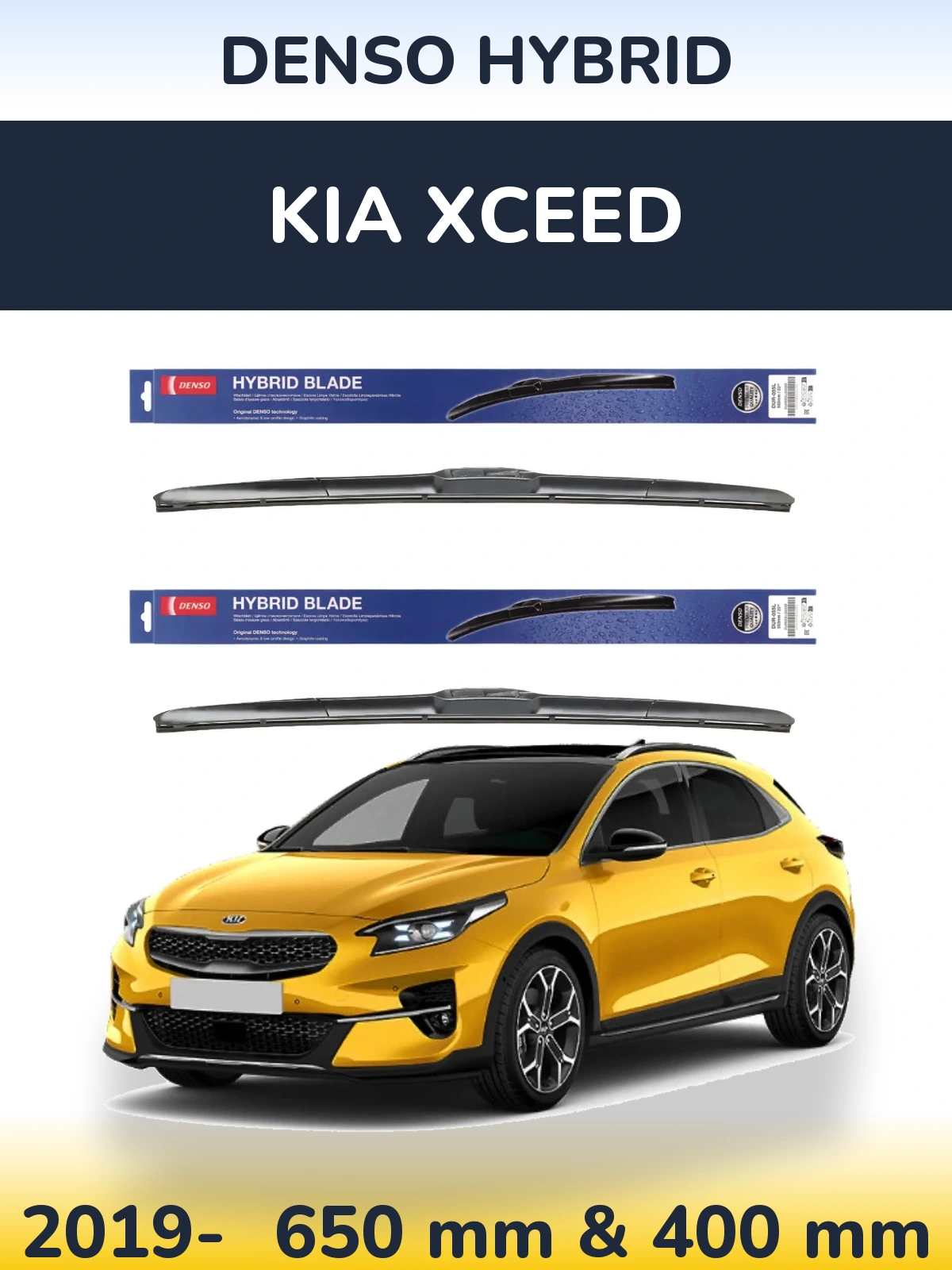 Front wiper blade set Denso Hybrid 650 & 400 mm for KIA XCeed 2019-2026