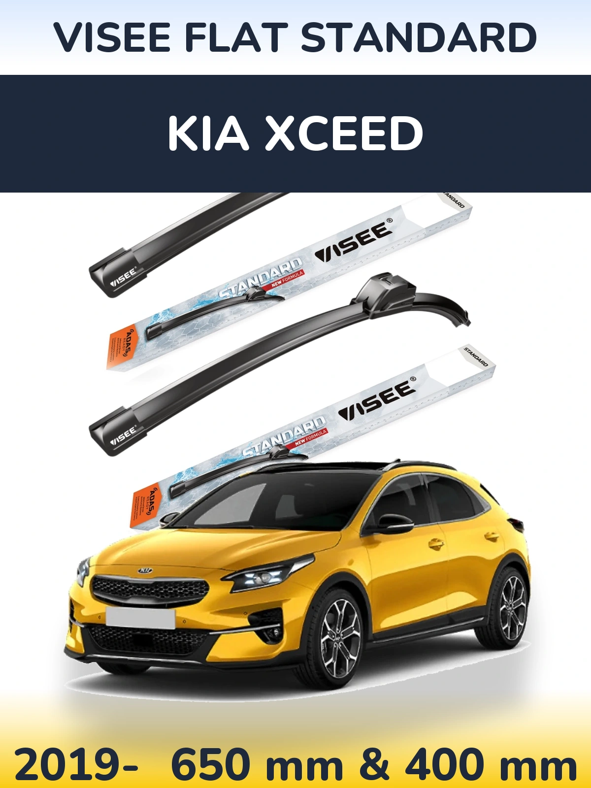 Комплект передніх щіток VISEE FLAT STANDARD 650 & 400 мм для KIA XCeed 2019-2026