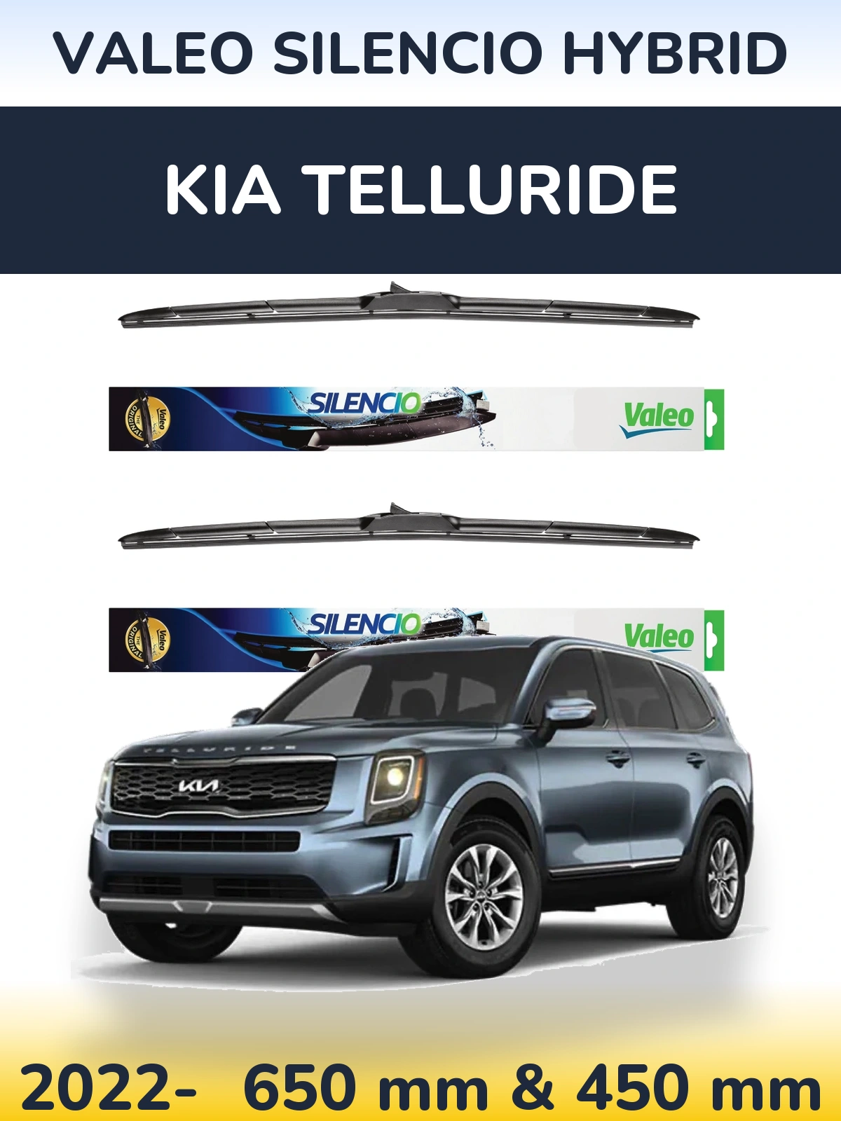 Комплект передніх щіток Valeo Silencio Hybrid 650 & 450 мм для KIA Telluride 2022-2026