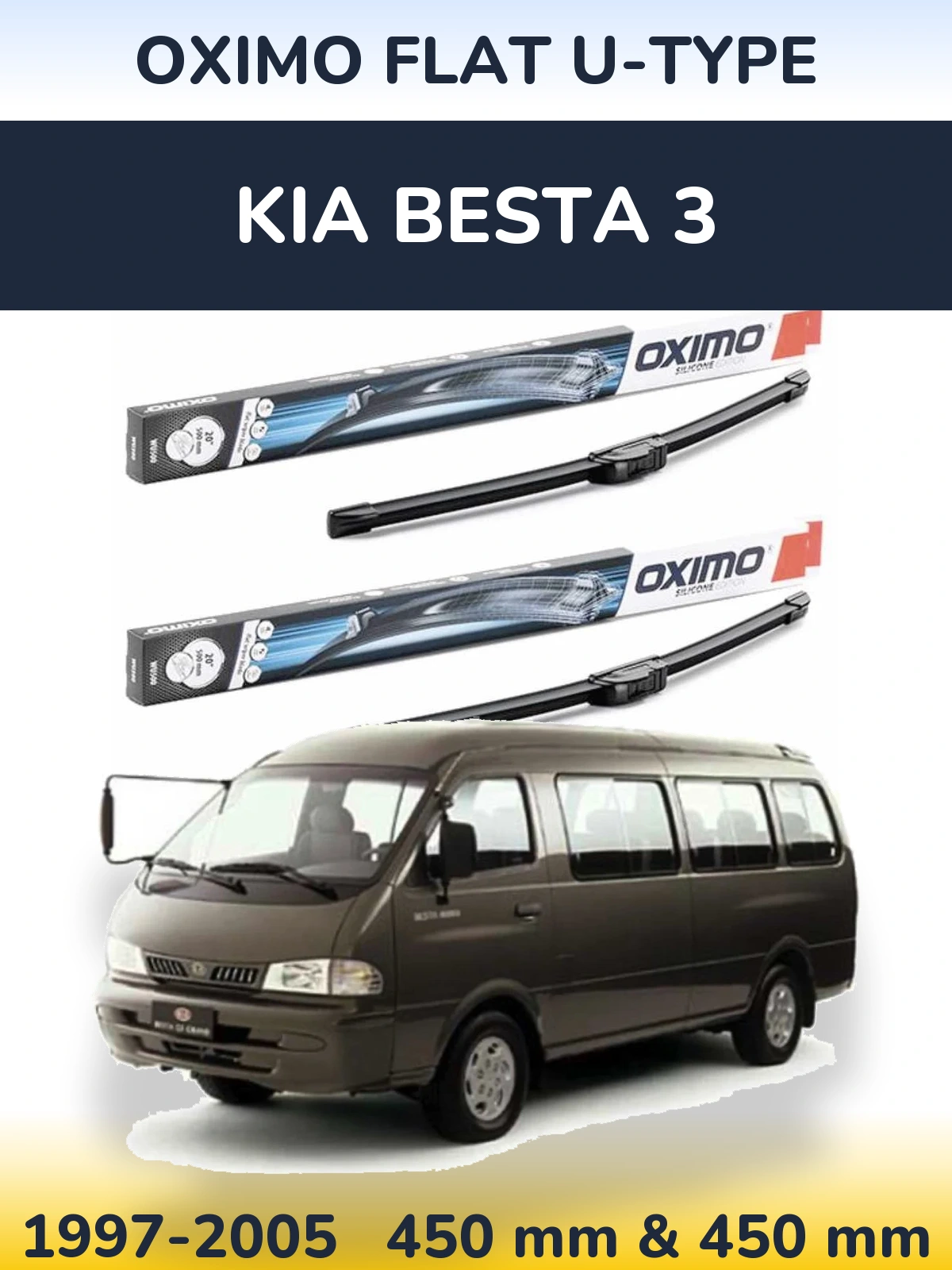 Front wiper blade set Oximo Flat U-type 450 & 450 mm for KIA Besta 3 1997-2005