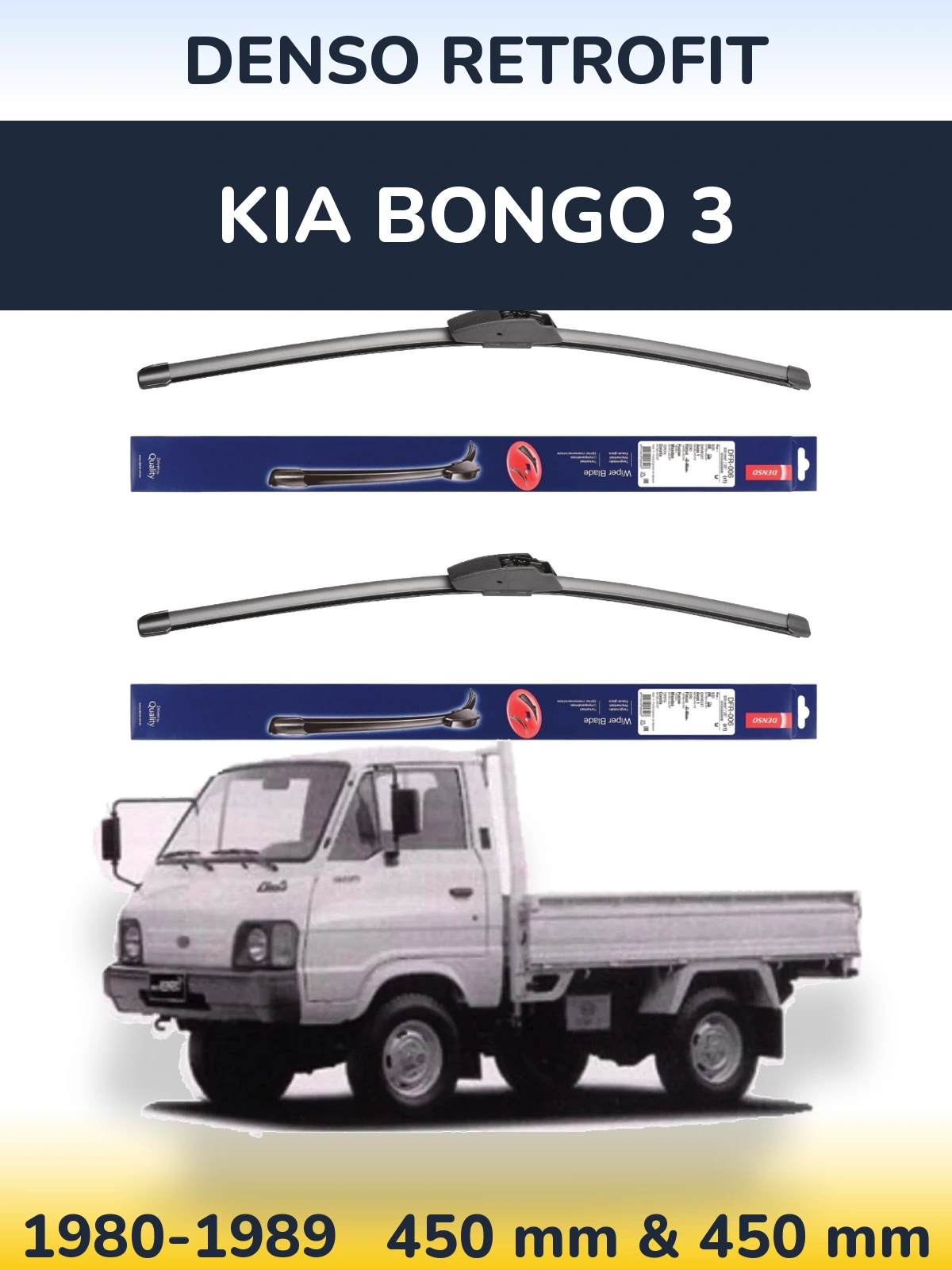 Front wiper blade set Denso Retrofit 450 & 450 mm for KIA Bongo 3 1980-1989