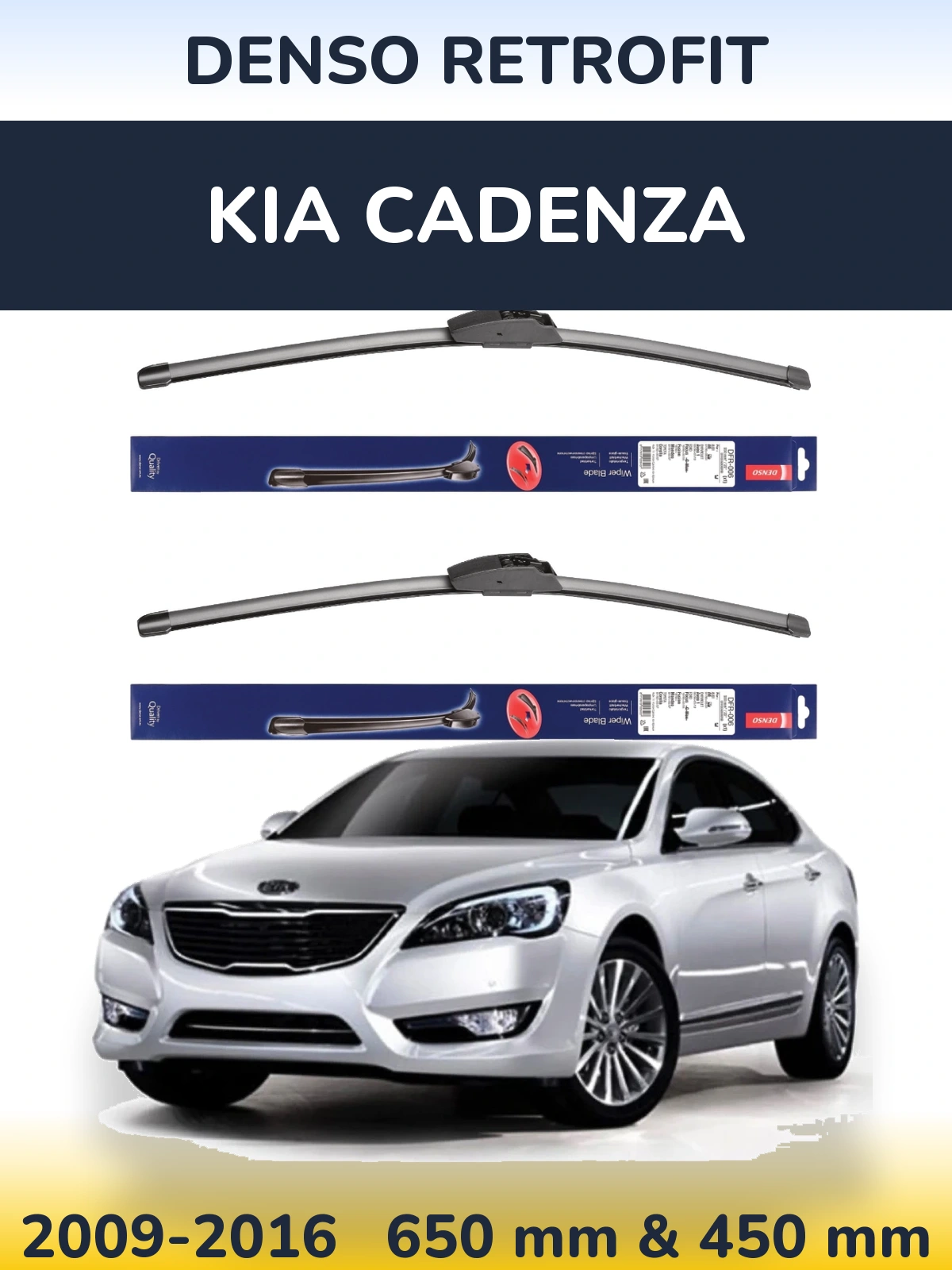 Front wiper blade set Denso Retrofit 650 & 450 mm for KIA Cadenza 2009-2016