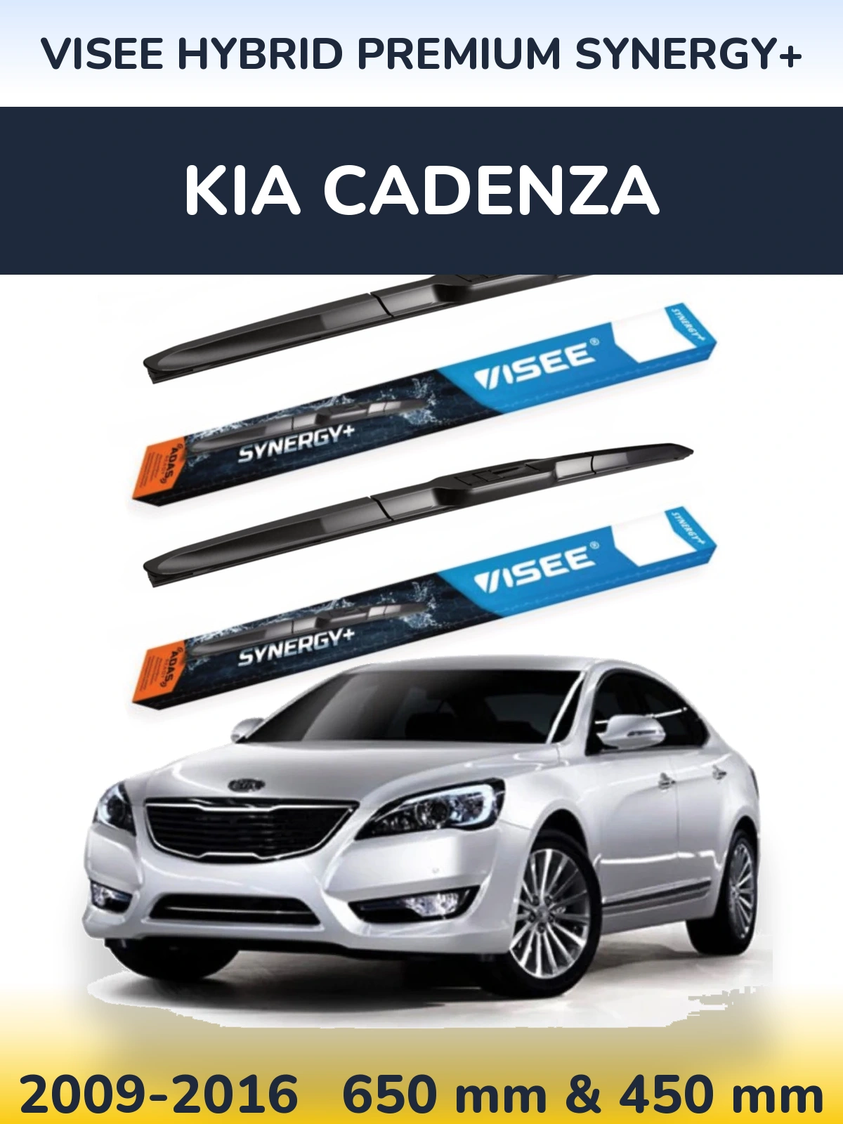 Front wiper blade set VISEE HYBRID PREMIUM SYNERGY+ 650 & 450 mm for KIA Cadenza 2009-2016