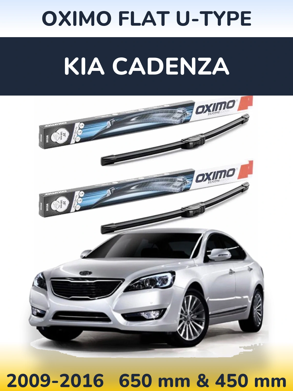 Front wiper blade set Oximo Flat U-type 650 & 450 mm for KIA Cadenza 2009-2016