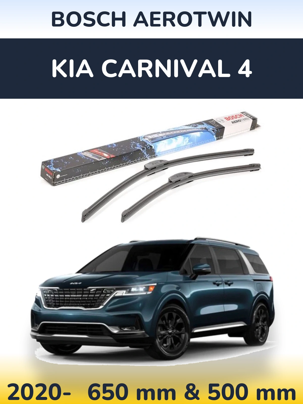 Front wiper blade set BOSCH AeroTwin 650 & 500 mm for KIA Carnival 4 2020-2026