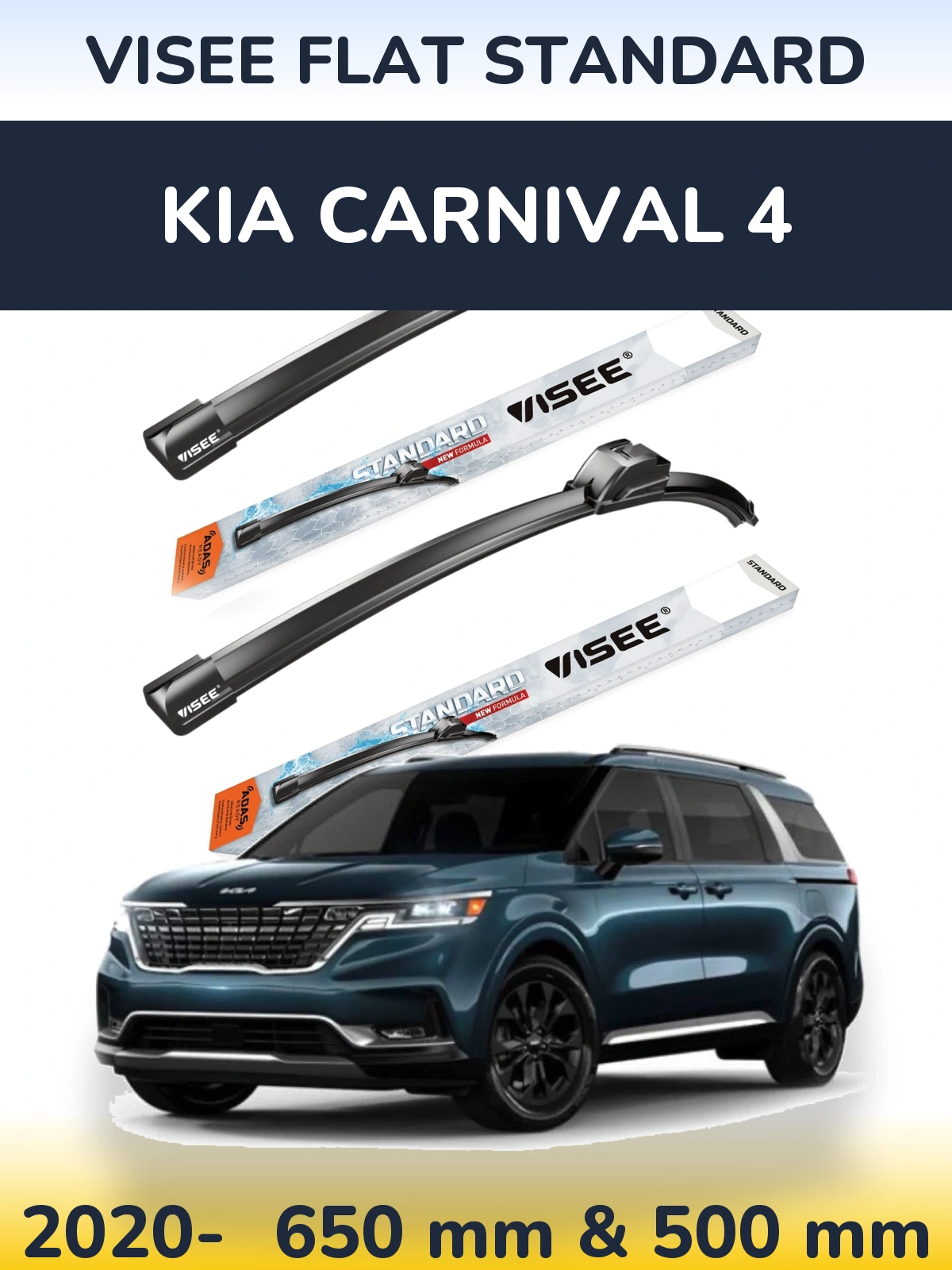 Front wiper blade set VISEE FLAT STANDARD 650 & 500 mm for KIA Carnival 4 2020-2026