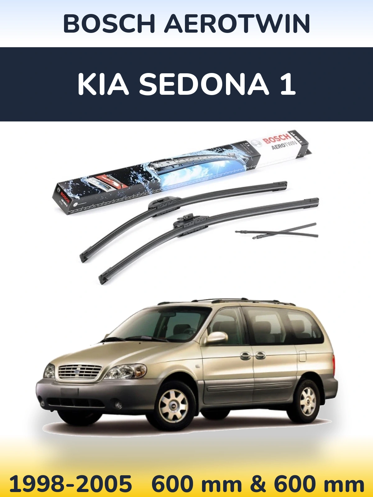 Front wiper blade set BOSCH AeroTwin 600 & 600 mm for KIA Sedona 1 1998-2005