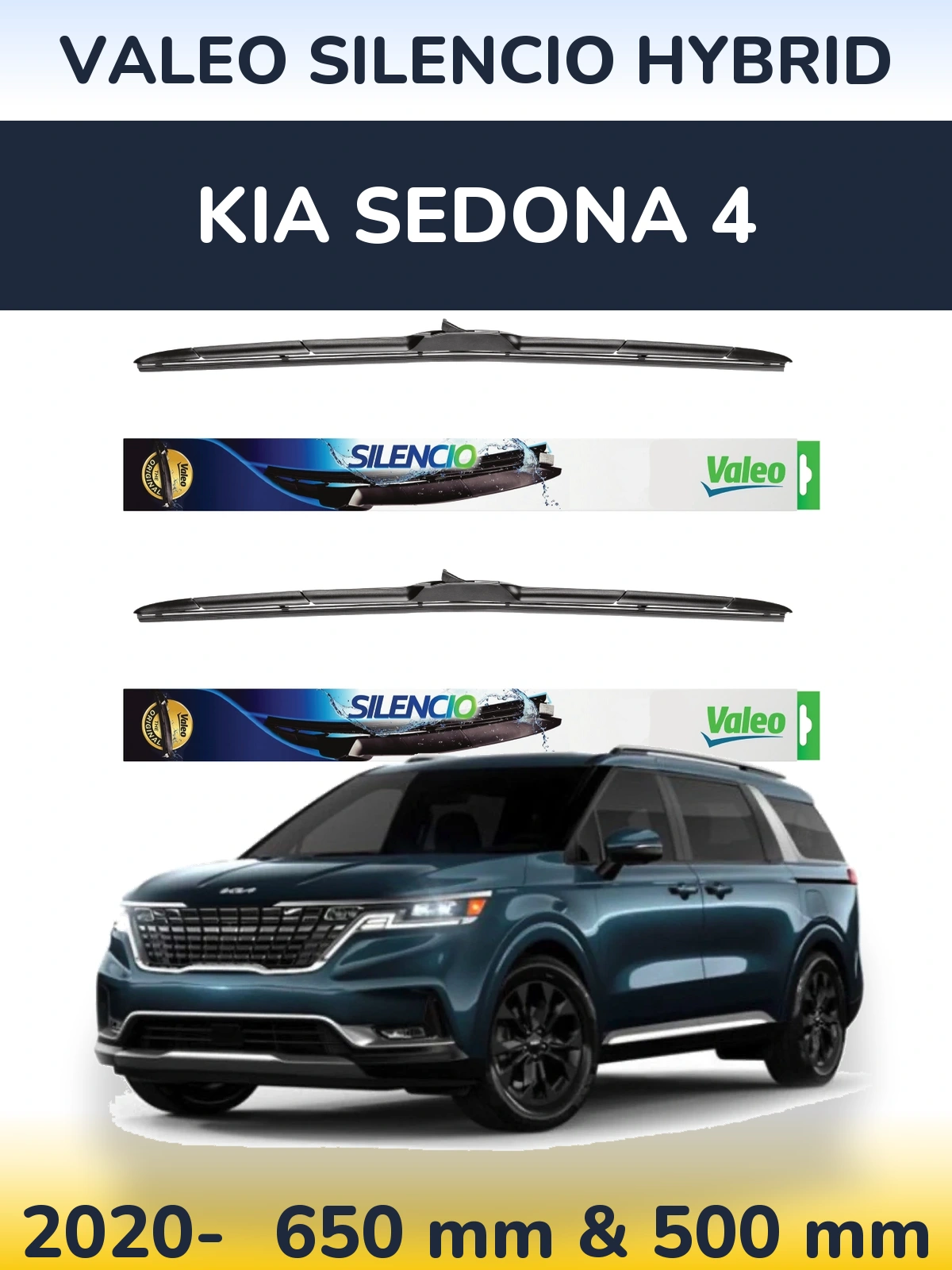 Комплект передних дворников Valeo Silencio Hybrid 650 & 500 мм для KIA Sedona 4 2020-2026