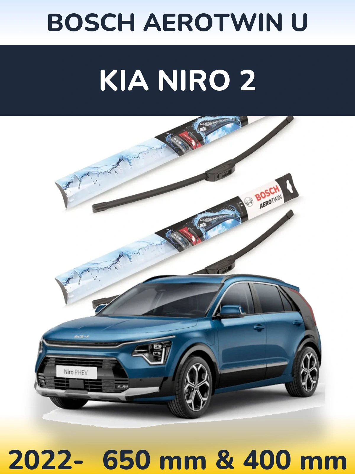 Front wiper blade set BOSCH AeroTwin U 650 & 400 mm for KIA Niro 2 2022-2026