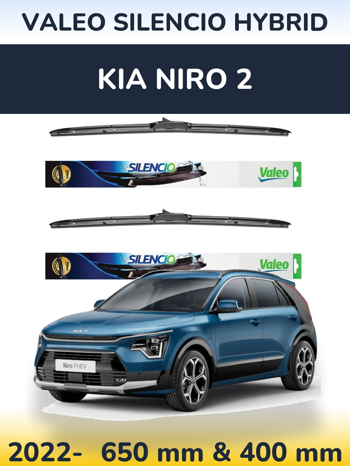 Front wiper blade set Valeo Silencio Hybrid 650 & 400 mm for KIA Niro 2 2022-2026