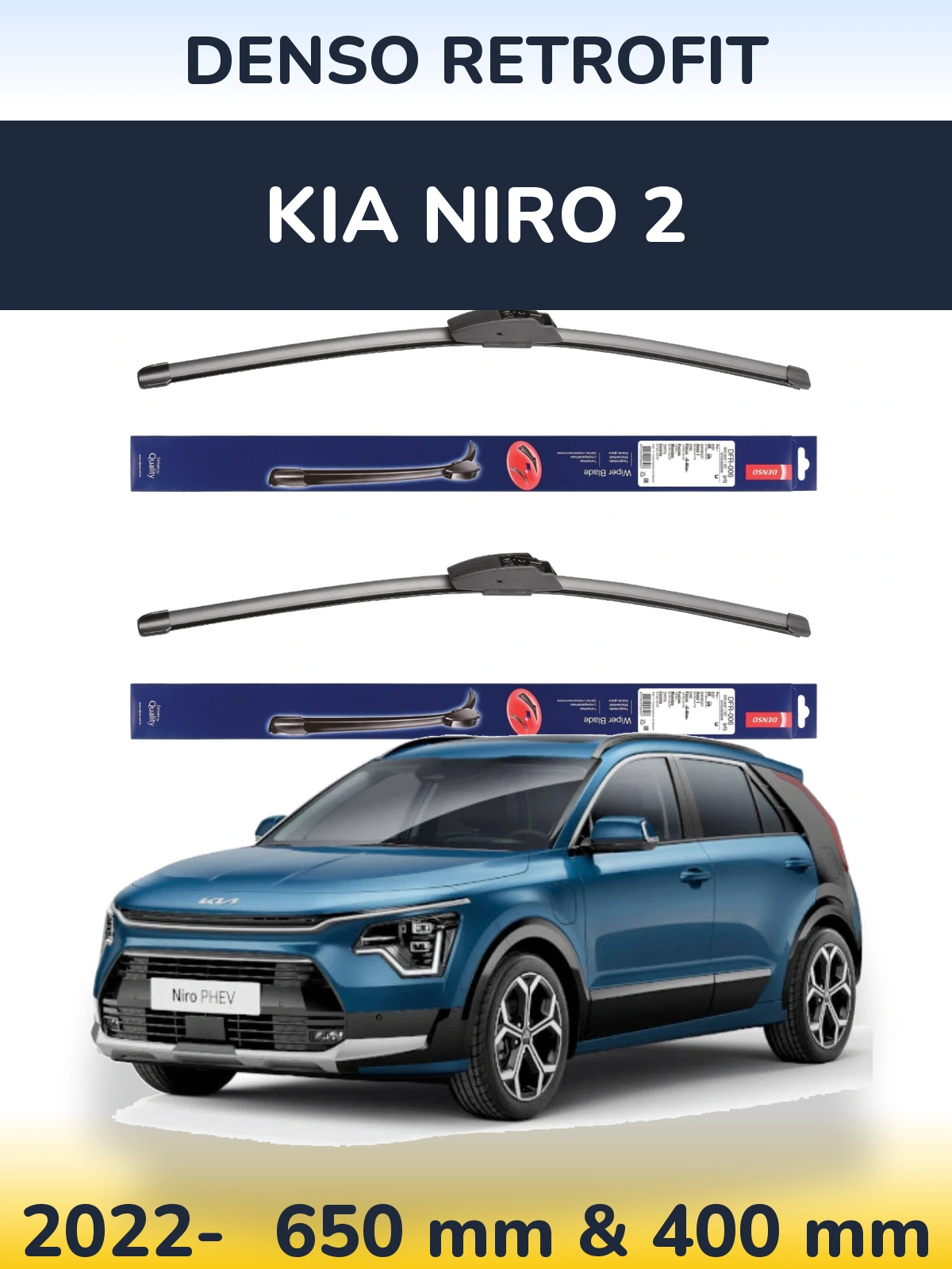 Комплект передних дворников Denso Retrofit 650 & 400 мм для KIA Niro 2 2022-2026