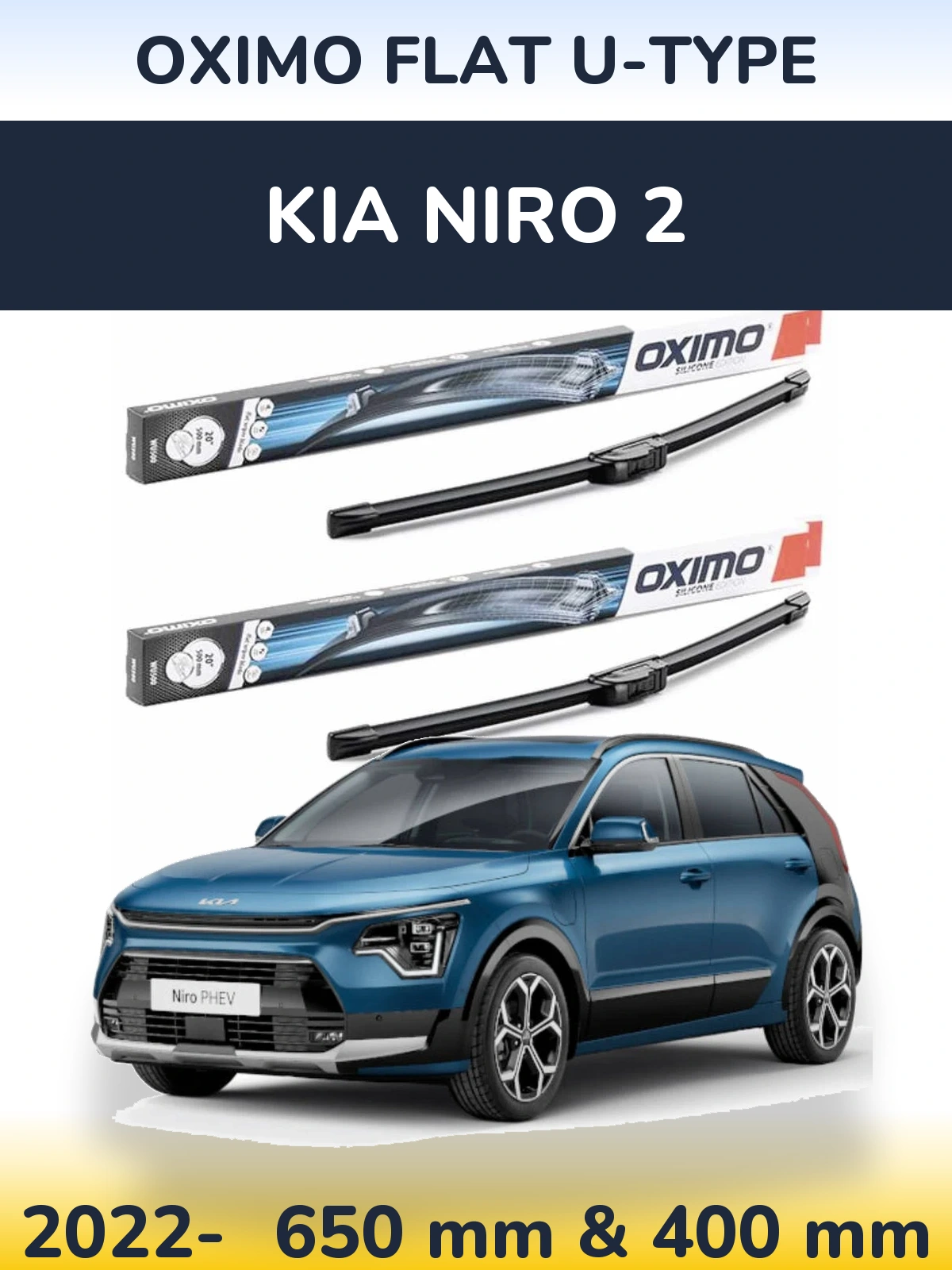 Комплект передних дворников Oximo Flat U-type 650 & 400 мм для KIA Niro 2 2022-2026