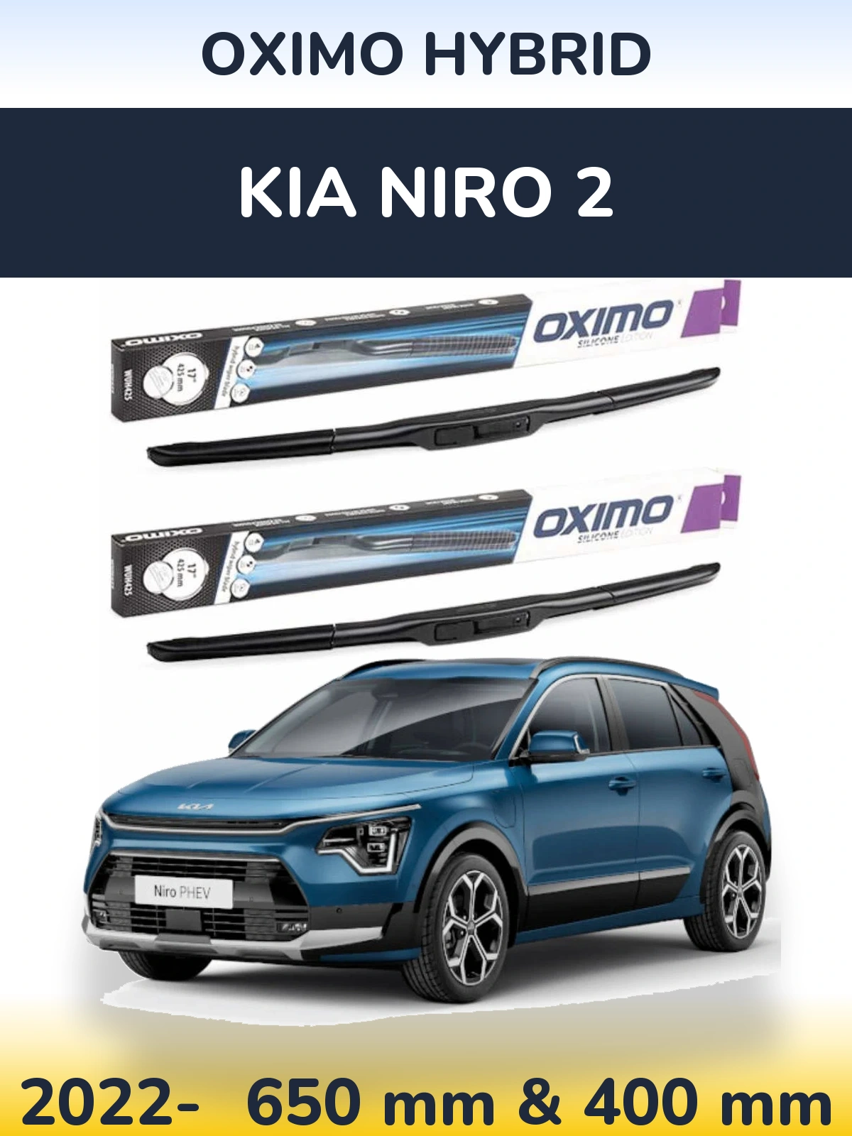 Комплект передних дворников Oximo Hybrid 650 & 400 мм для KIA Niro 2 2022-2026