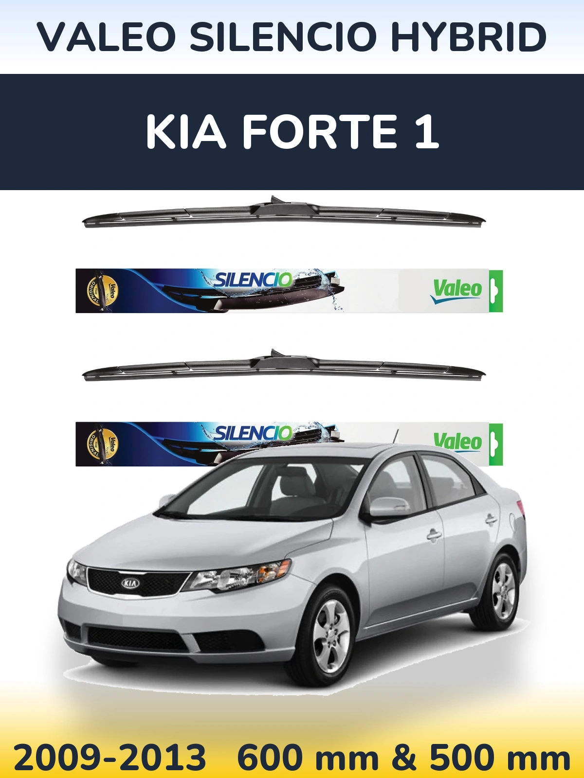 Front wiper blade set Valeo Silencio Hybrid 600 & 500 mm for KIA Forte 1 2009-2013