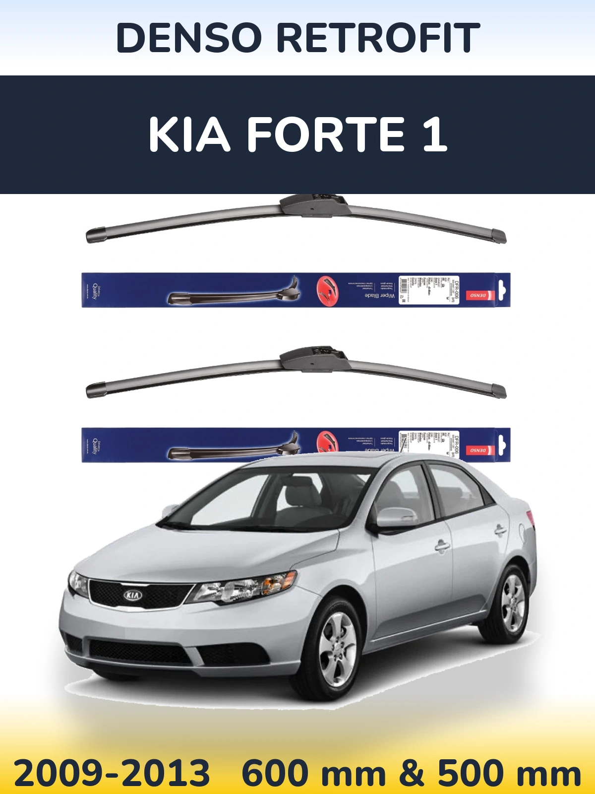 Front wiper blade set Denso Retrofit 600 & 500 mm for KIA Forte 1 2009-2013