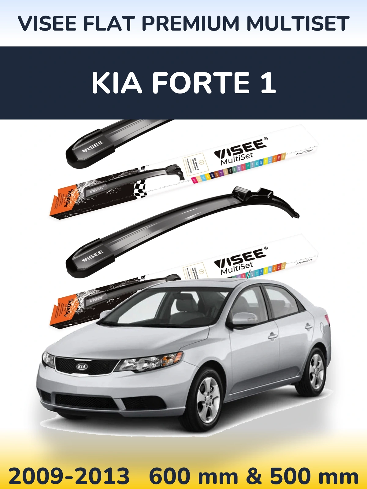 Front wiper blade set VISEE FLAT PREMIUM MultiSet 600 & 500 mm for KIA Forte 1 2009-2013
