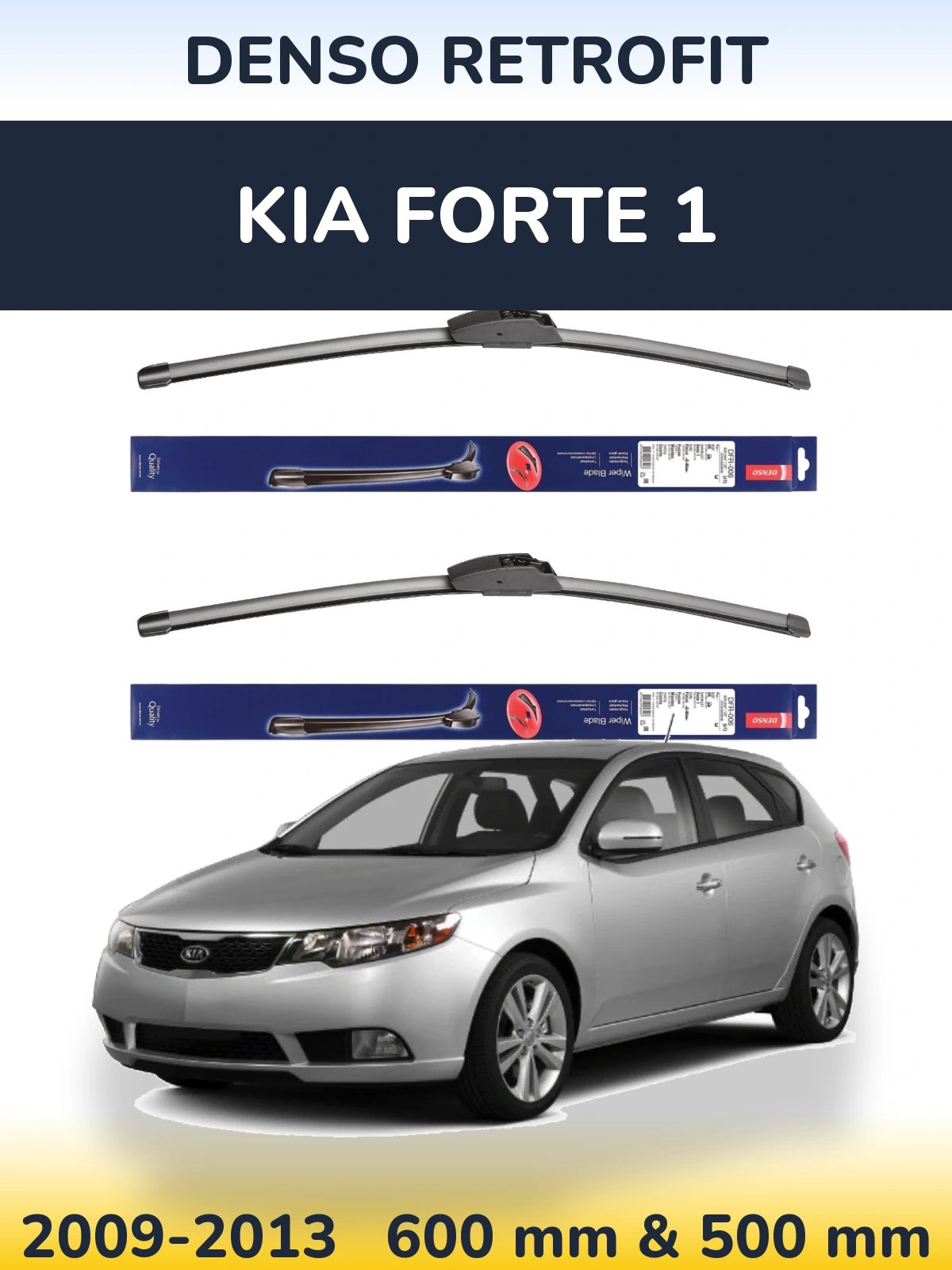 Front wiper blade set Denso Retrofit 600 & 500 mm for KIA Forte 1 2009-2013